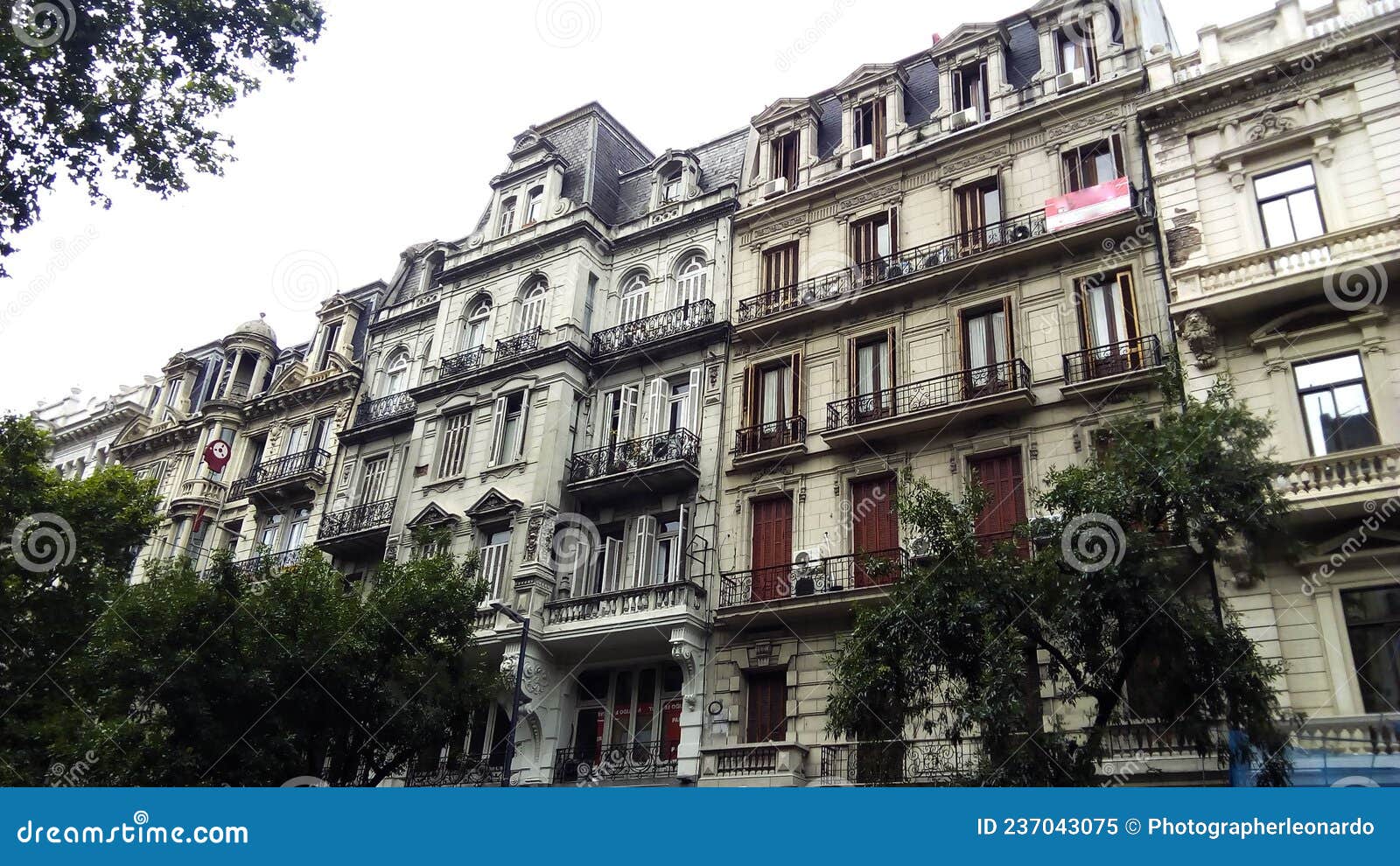 view of apartment facades in french neoclassical style, buenos aires, argentina