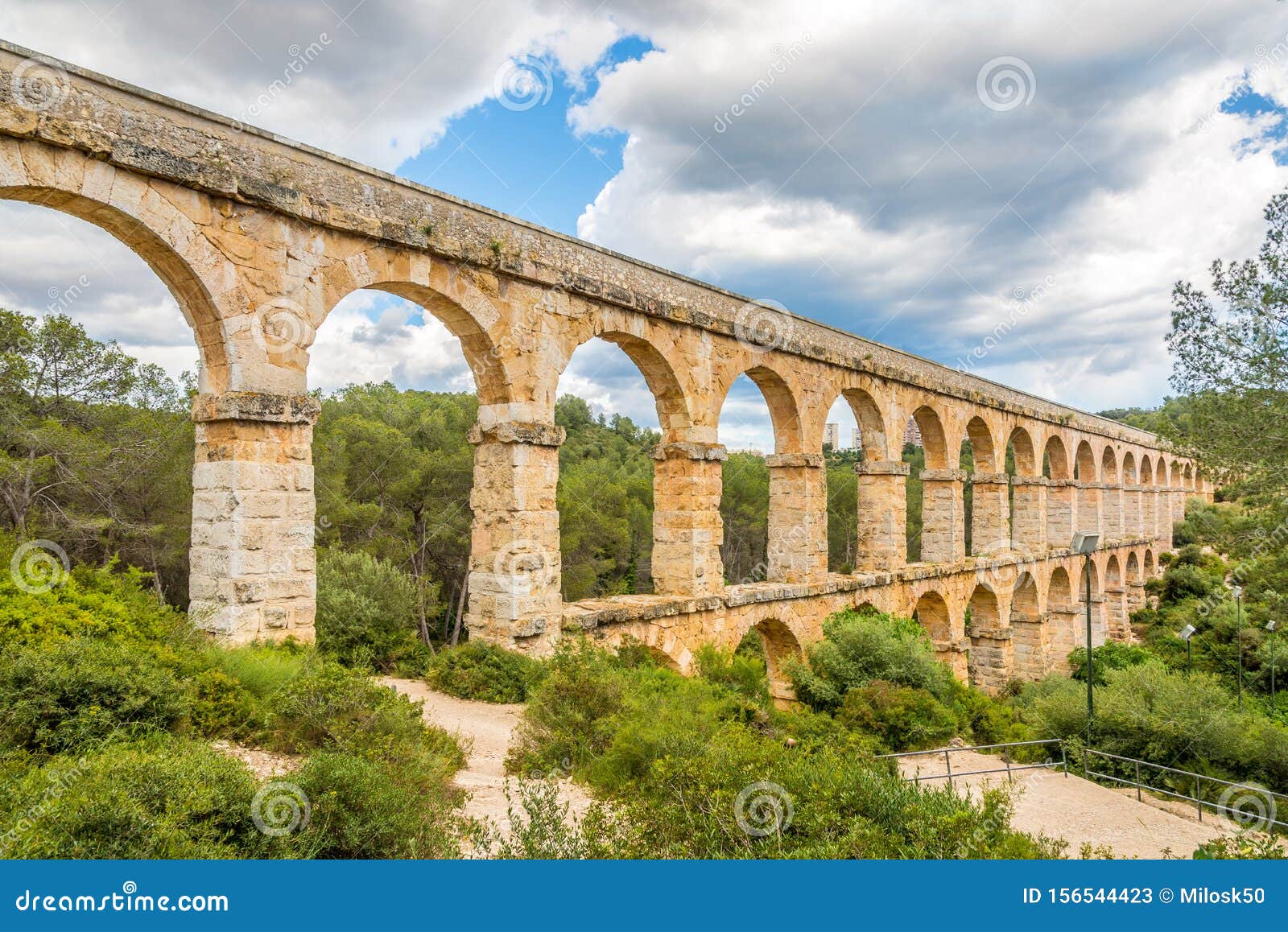 View at the Aqueduct Les Ferreres in Tarragona Spain Stock Image