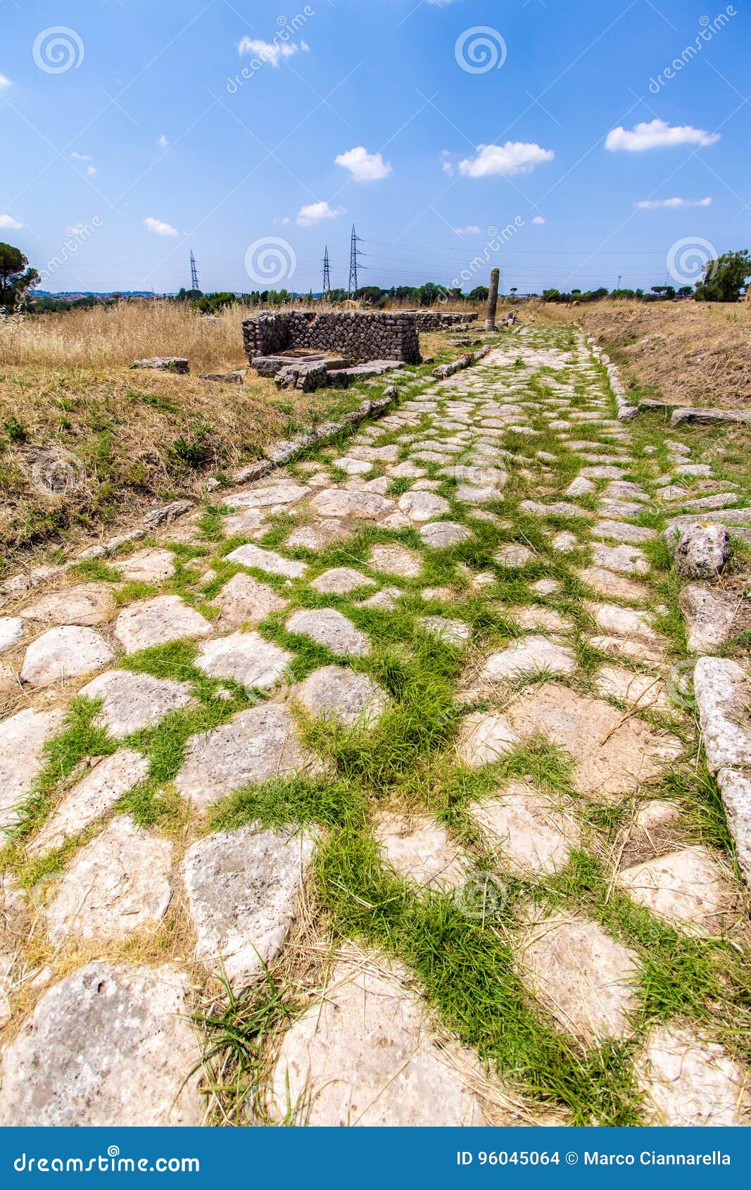 view of the archaeological site of lucus feroniae, near rome, it