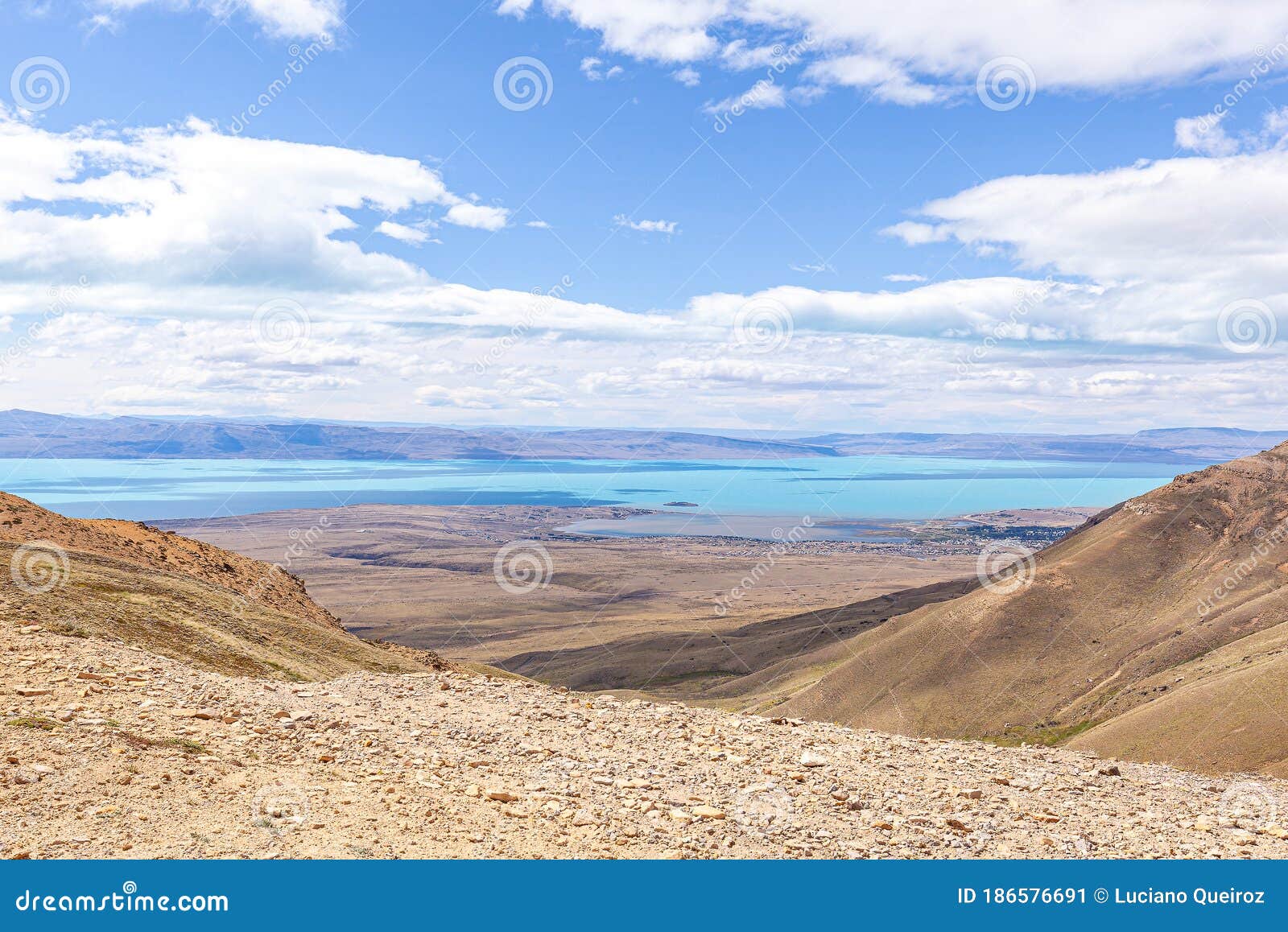 view of argentinean lake, from the top of mount `cerro moyano