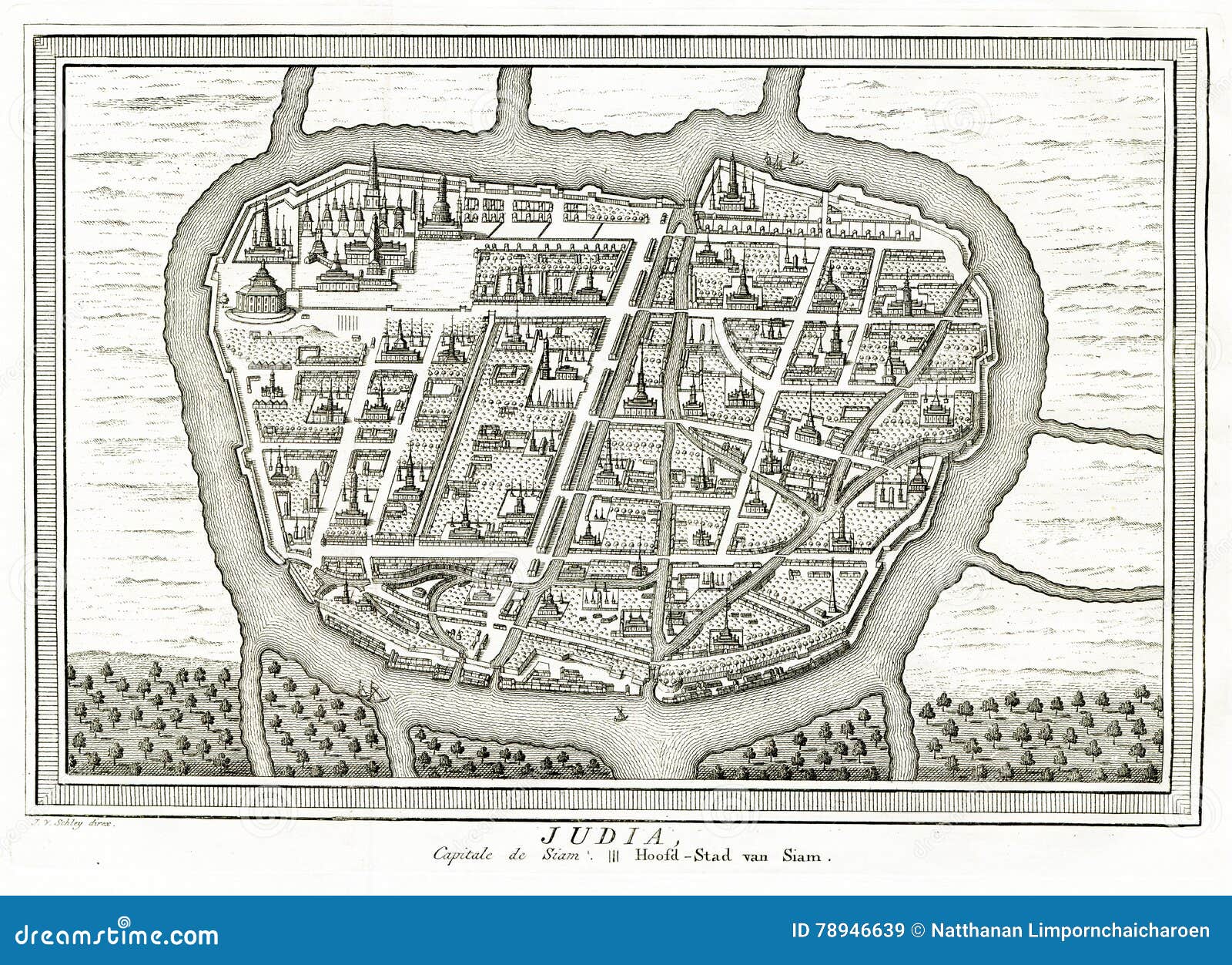 plan of ayutthaya judia siam thailand - 1750