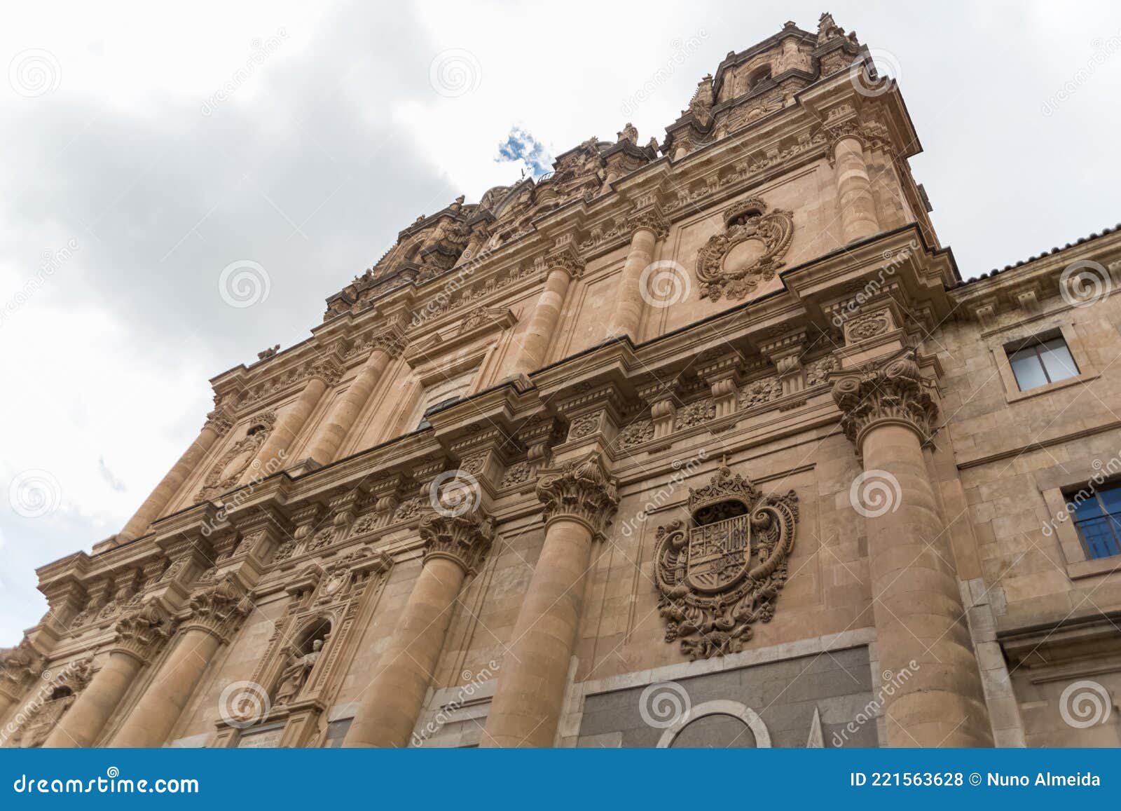 view at the baroque iconic facade at the la clerecÃÂ­a building, pontifical university at salamanca, universidad pontificia de