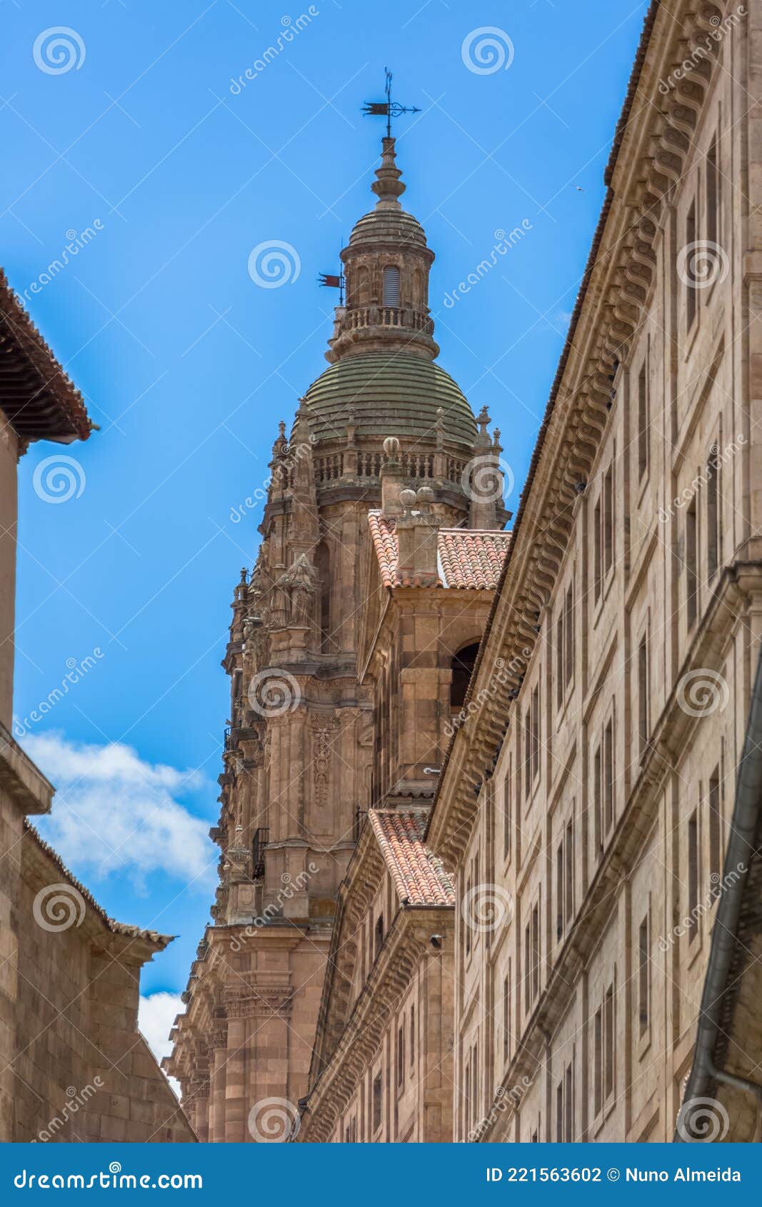 view at the baroque iconic tower at the la clerecÃÂ­a building, pontifical university at salamanca, universidad pontificia de