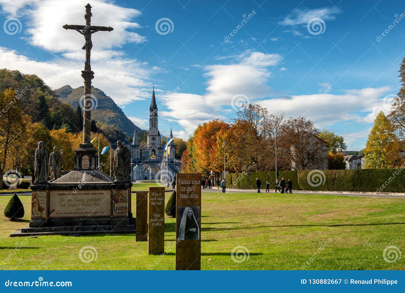 View of the Basilica of Lourdes in Autumn, France Editorial Photography ...