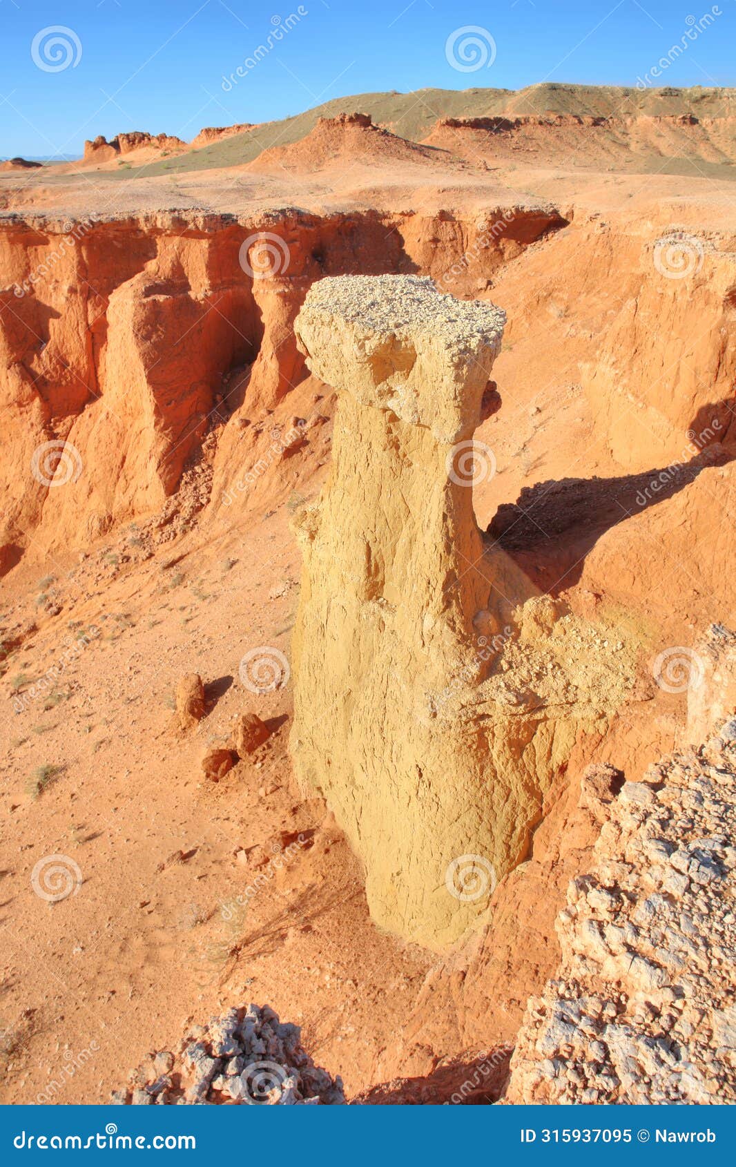 view on bayanzag flaming cliffs on the mongolian gobi desert