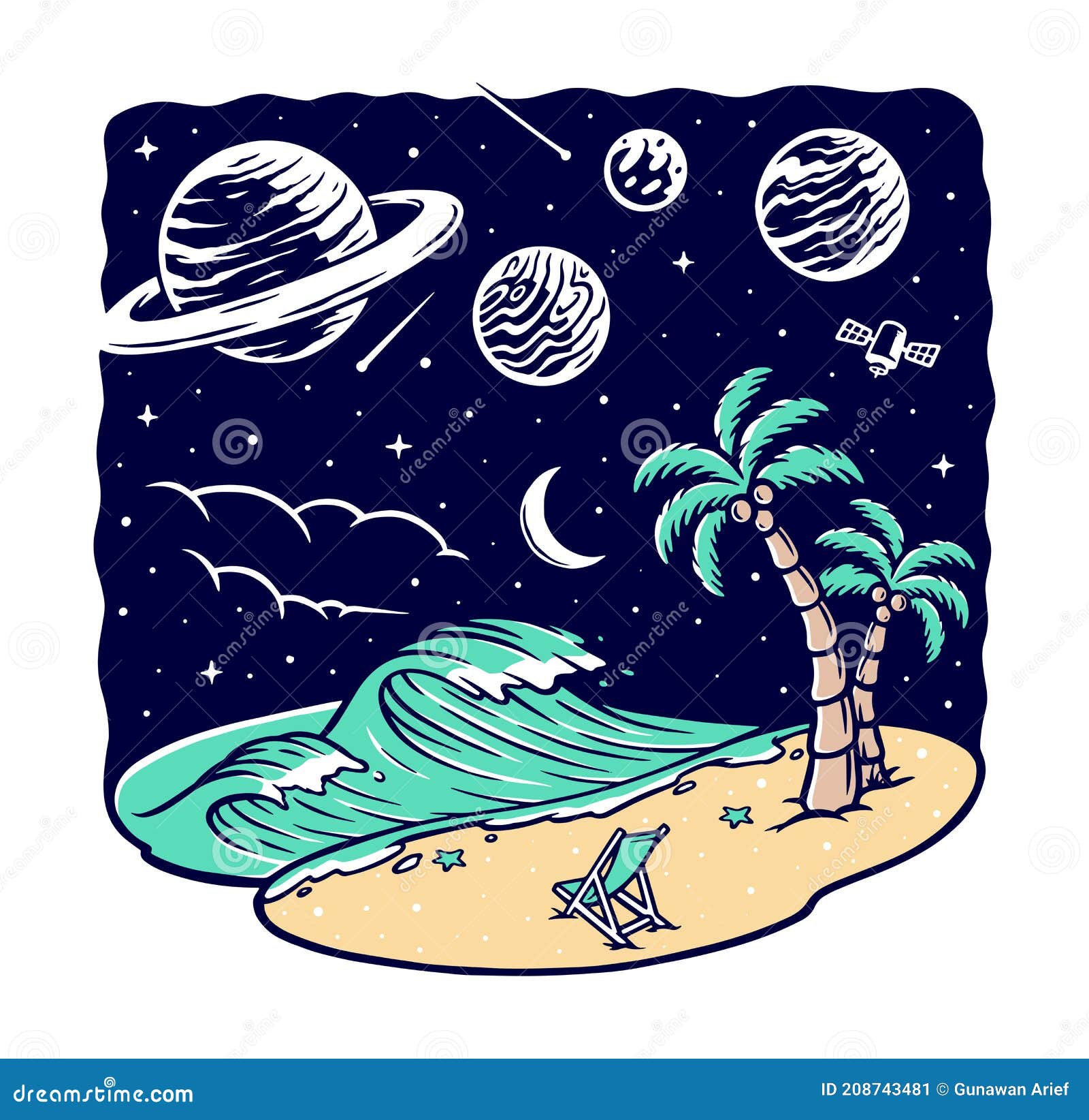 View of the Beach at Night Illustration Stock Vector Illustration of