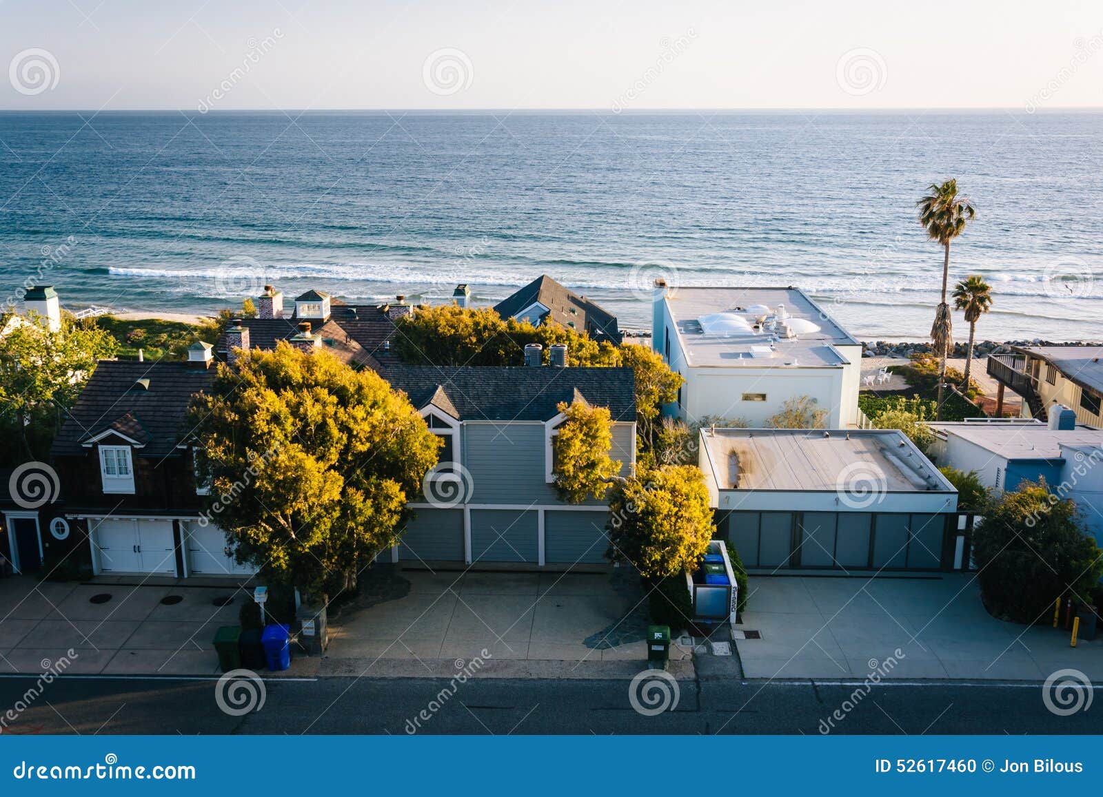 View of Beachfront Homes in Malibu, California. Stock Photo Image of