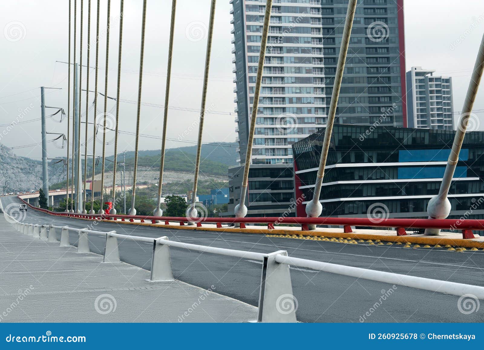 view of beautiful modern bridge near city