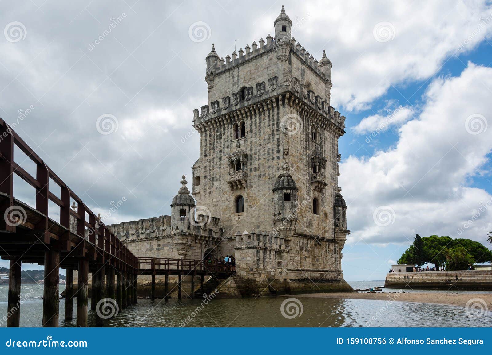 belem tower in lisbon in a cloudy day