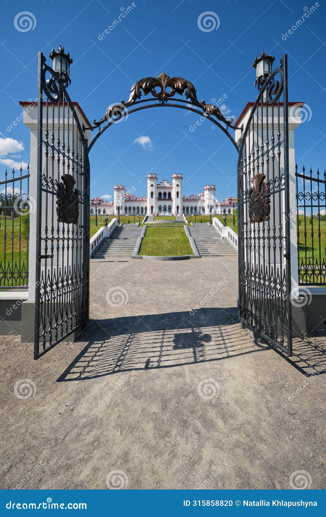 view of belorussian tourist landmark attraction - ancient kossovo castle and park complex. kossovo, brest region, belarus