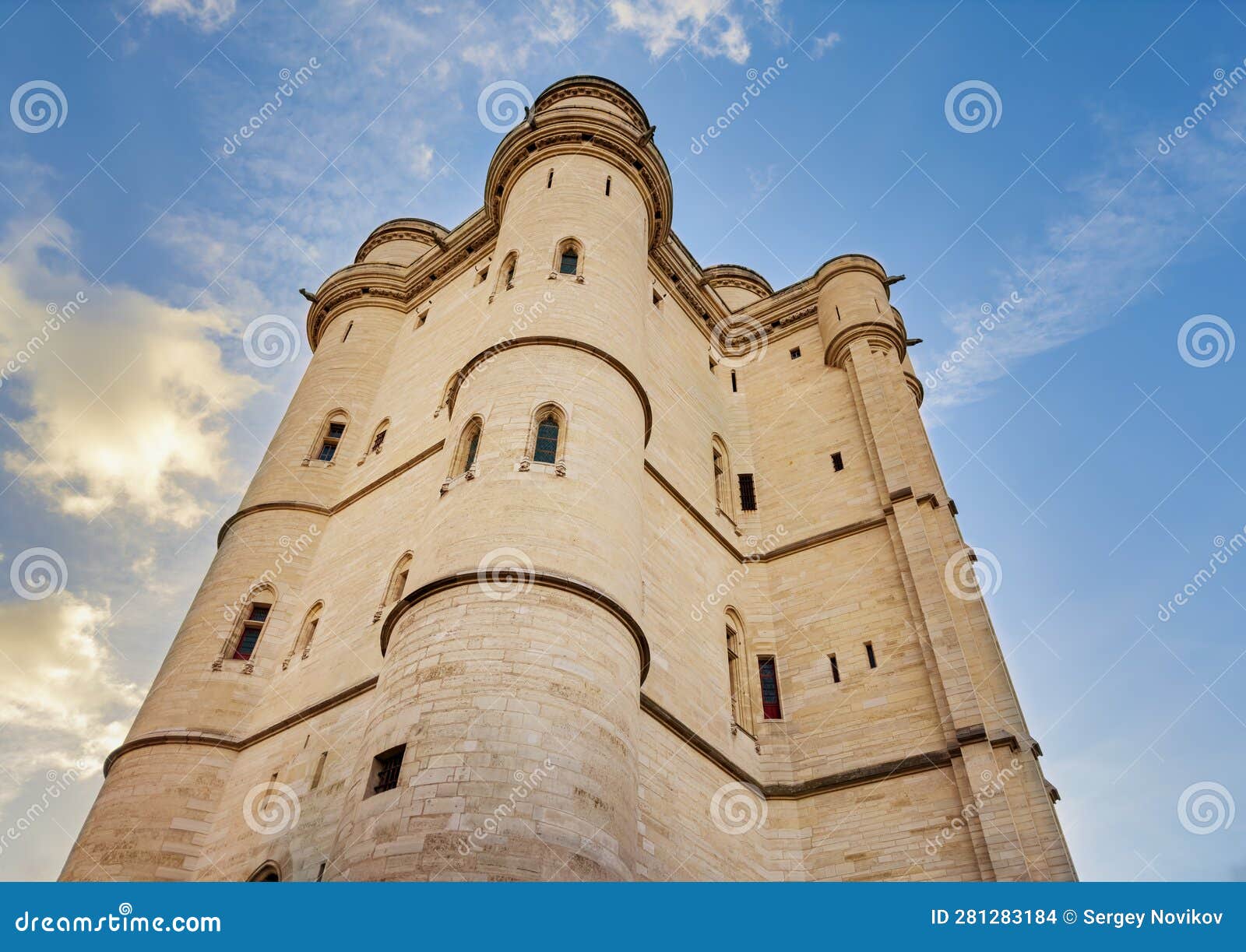 view from below of a donjon de chateau in vincennes castle