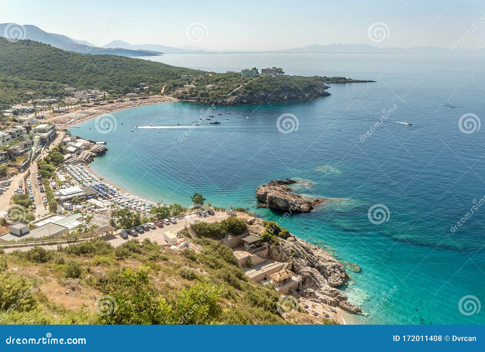 view of the beutiful sand beach jale in southern albania