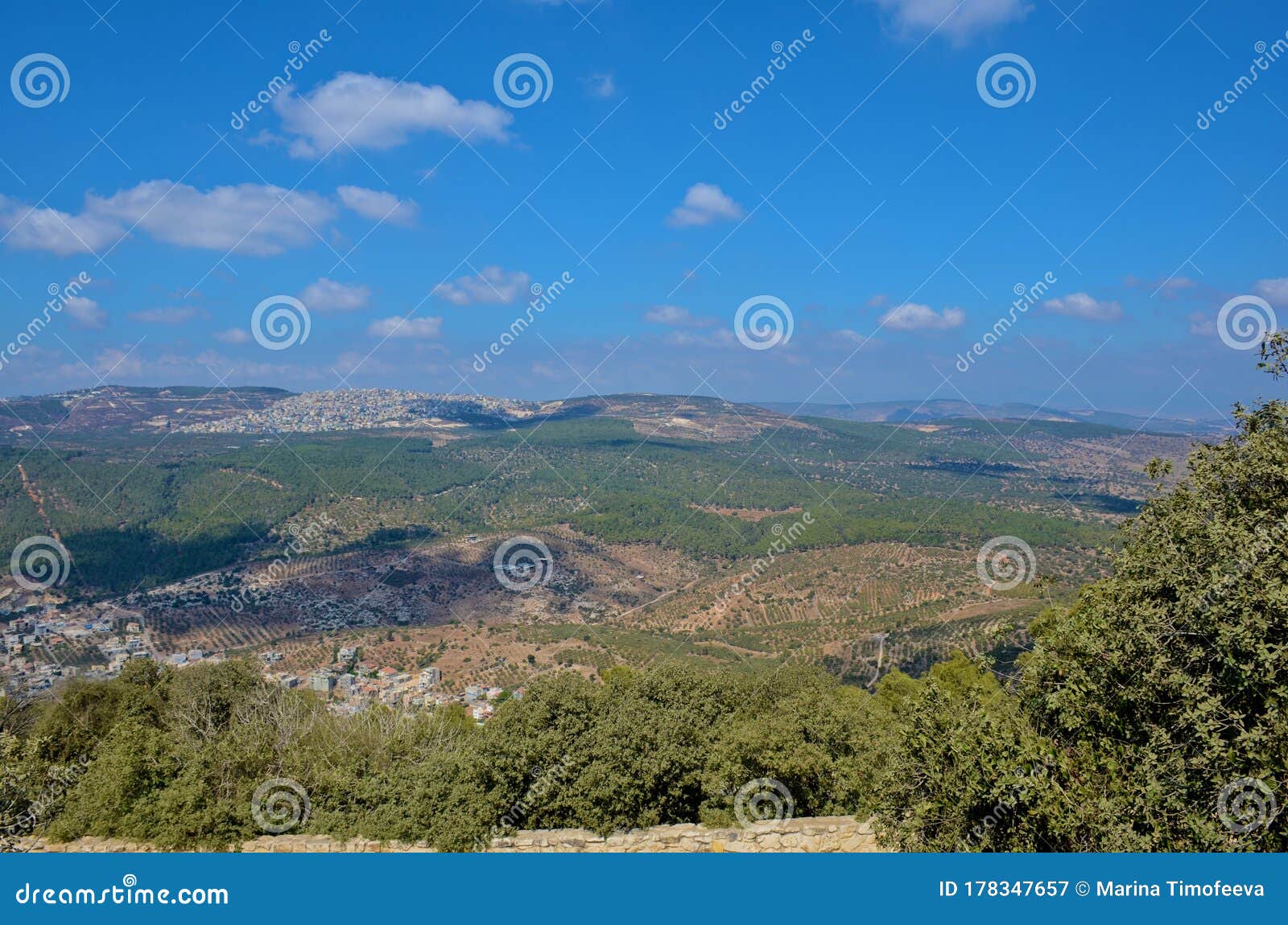 view from the biblical mount tabor to the valley, villages and mountains.