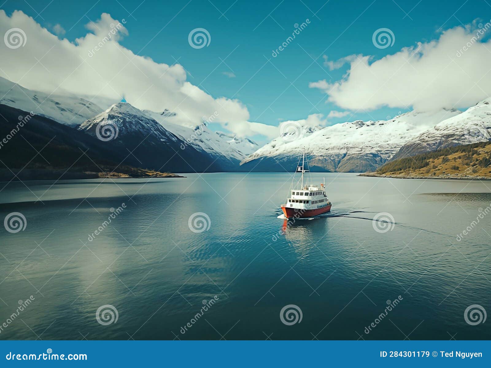 view of a boat in the lago del desierto in argentina