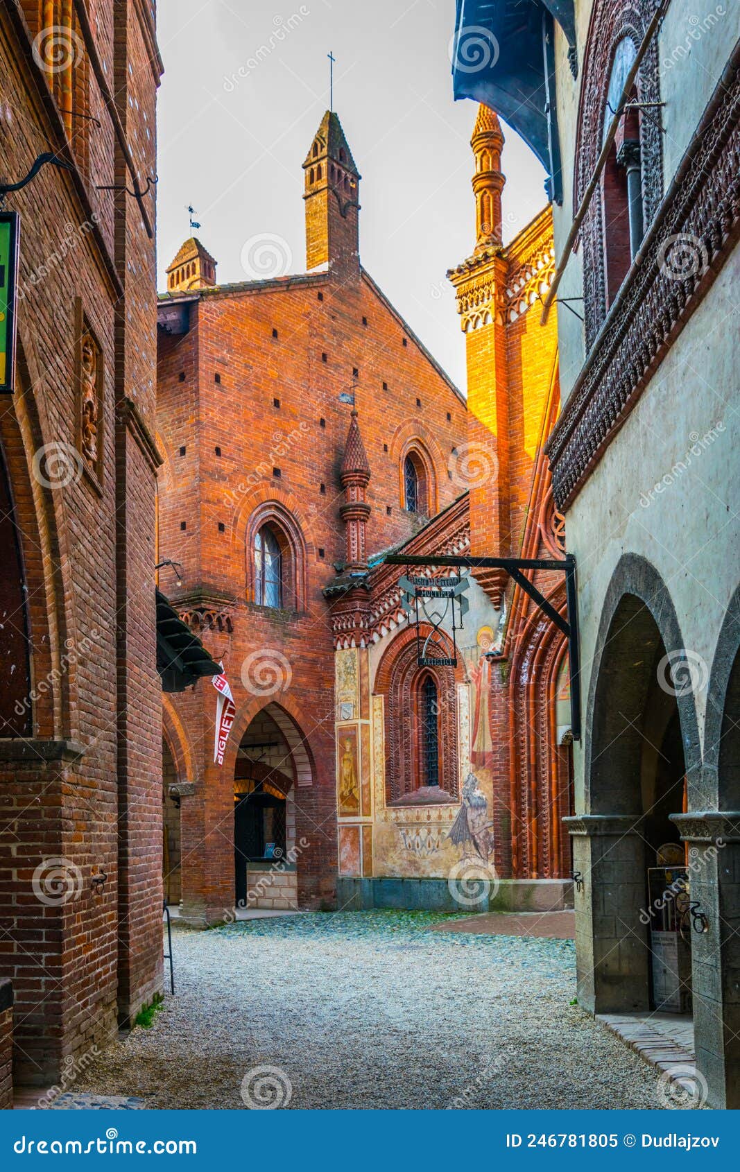 view of borgo medievale castle looking buidling in the italian city torino...image