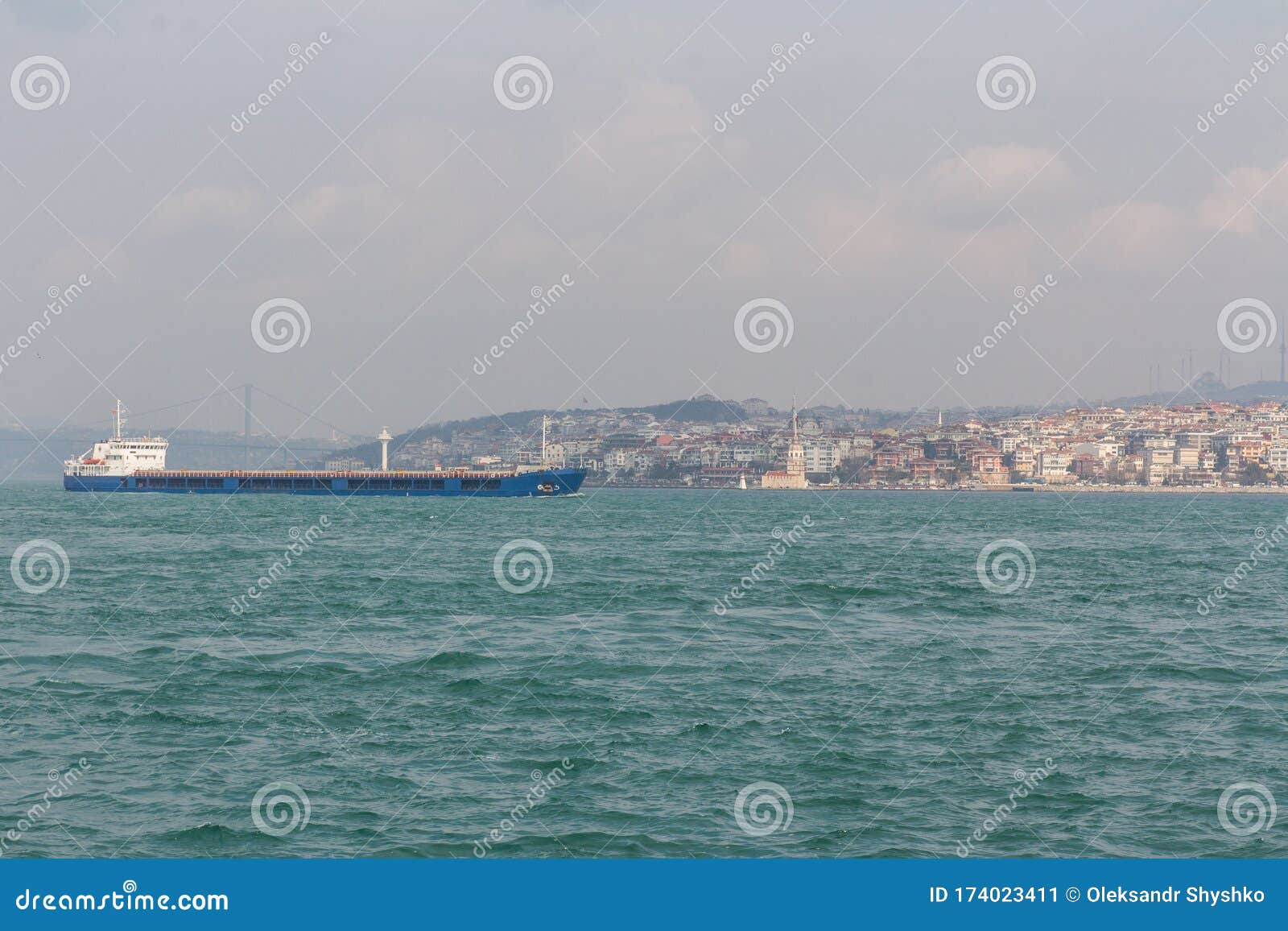 view of the bosphorus and istanbul`s ushkudai district on a sunny day. turkeyturkey