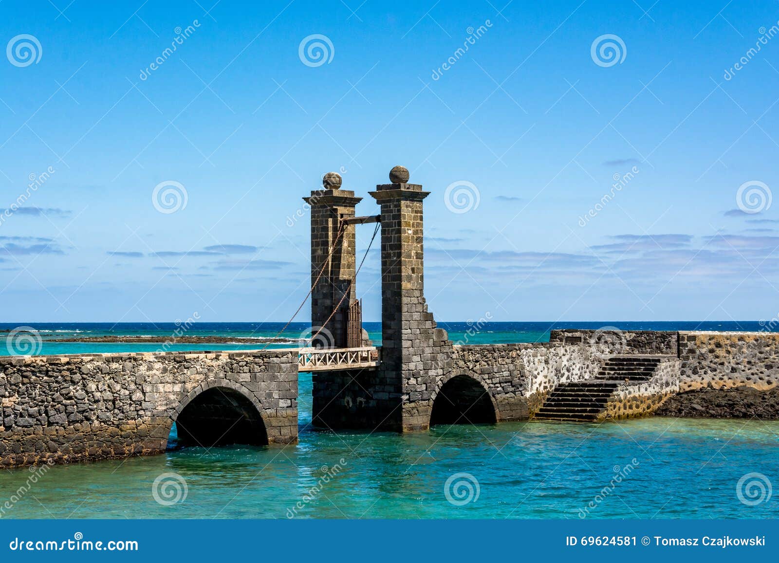 view of the bridge of the balls puente de las bolas in arrecife, lanzarote