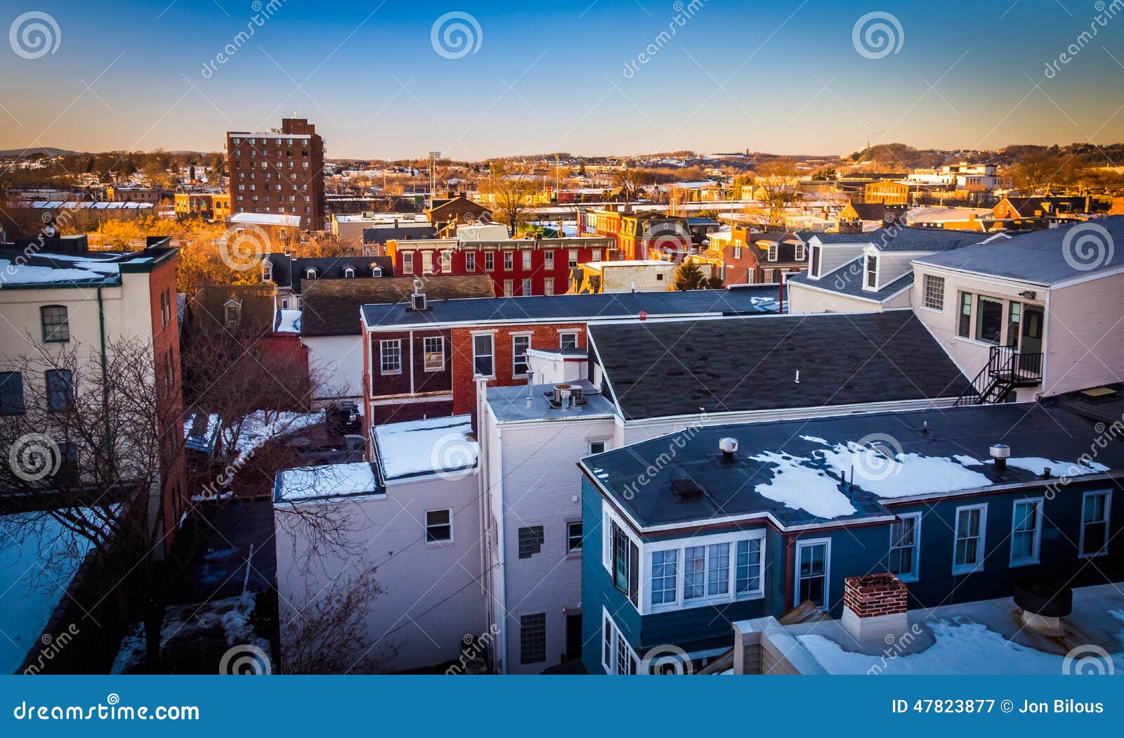 View of Buildings in York, Pennsylvania from a Parking Garage. Stock