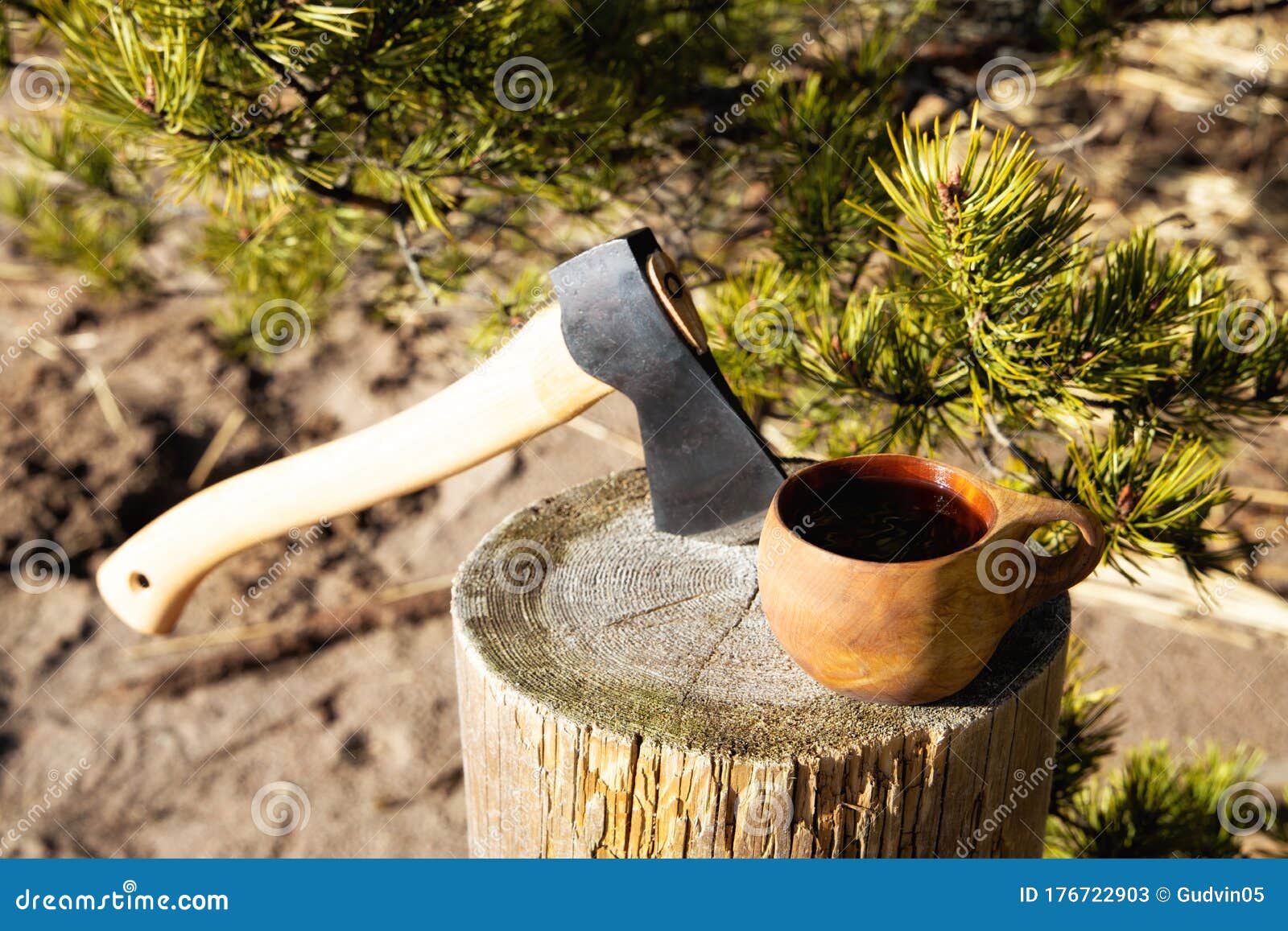 View of Camp Axe and Cup of Tea in a Forest. Bush Craft Concept. Stock  Image - Image of cooking, firewood: 176722903