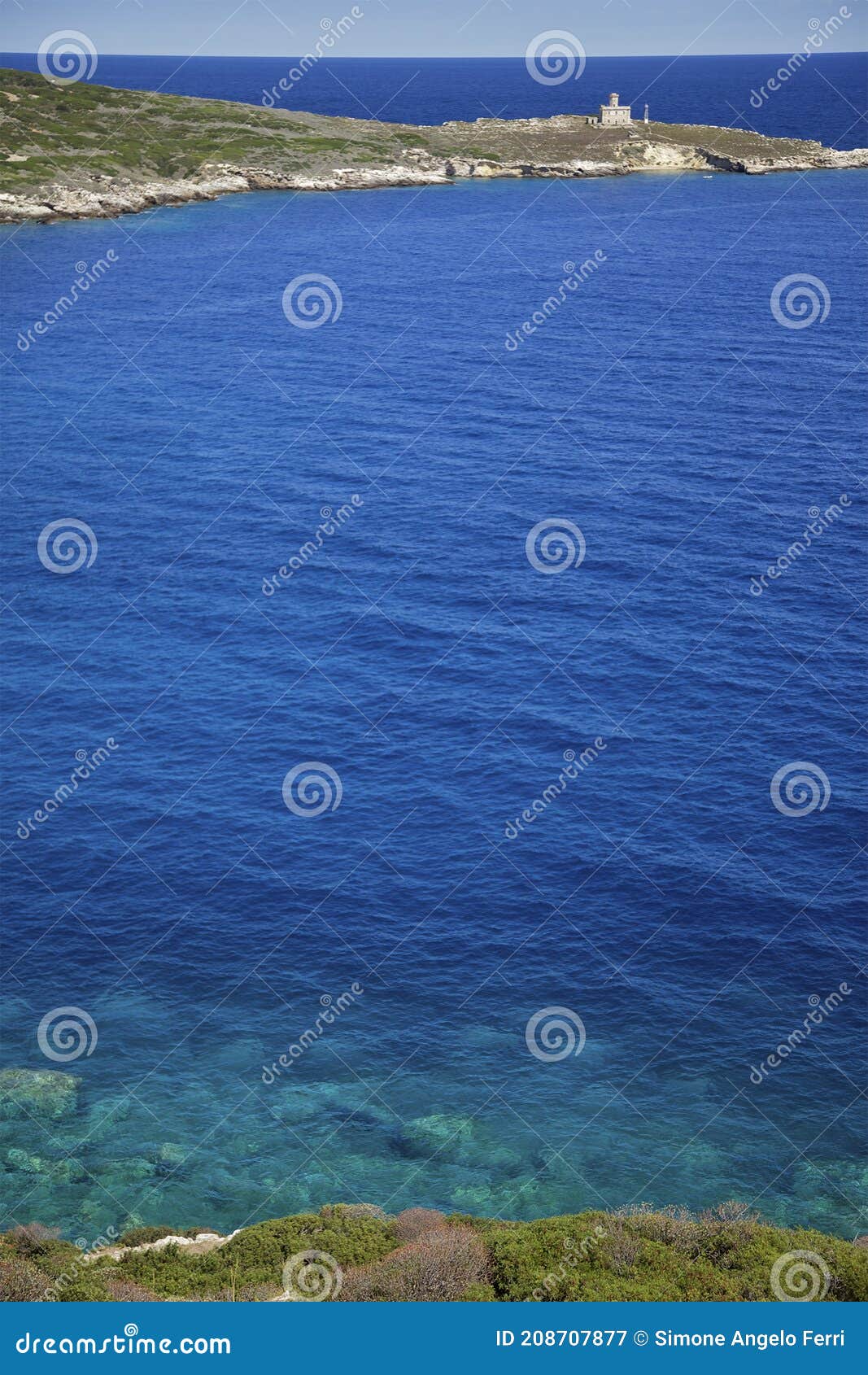 view on caprara island and lighthouse