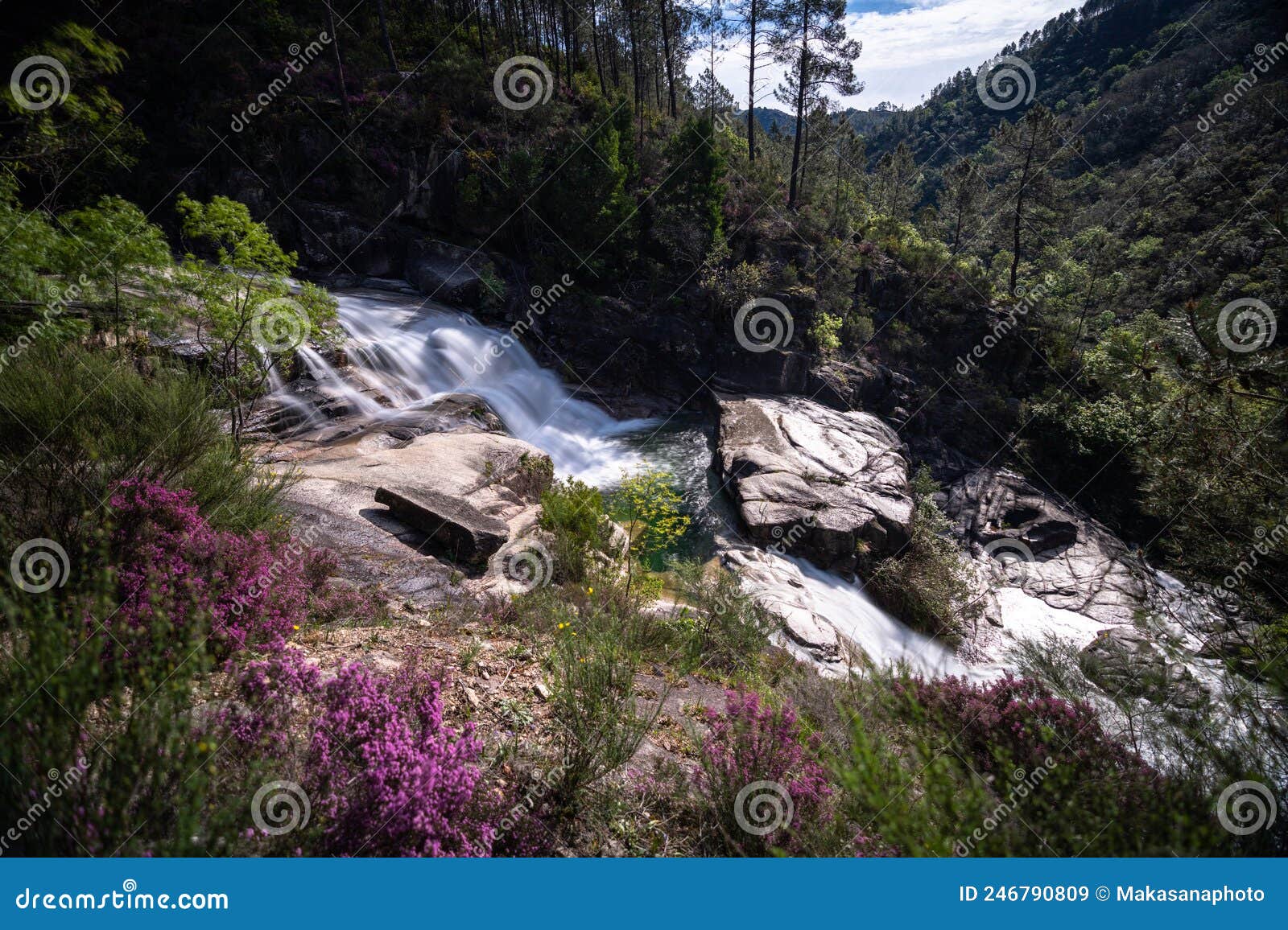 view of the cascata fecha de barjas waterfalls in the peneda-geres national park in portugal