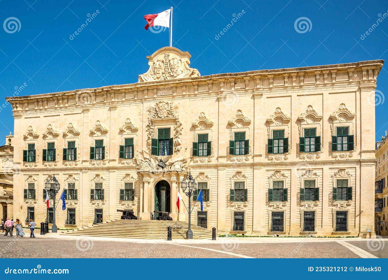 view at the castille palace in the streets of valetta in malta