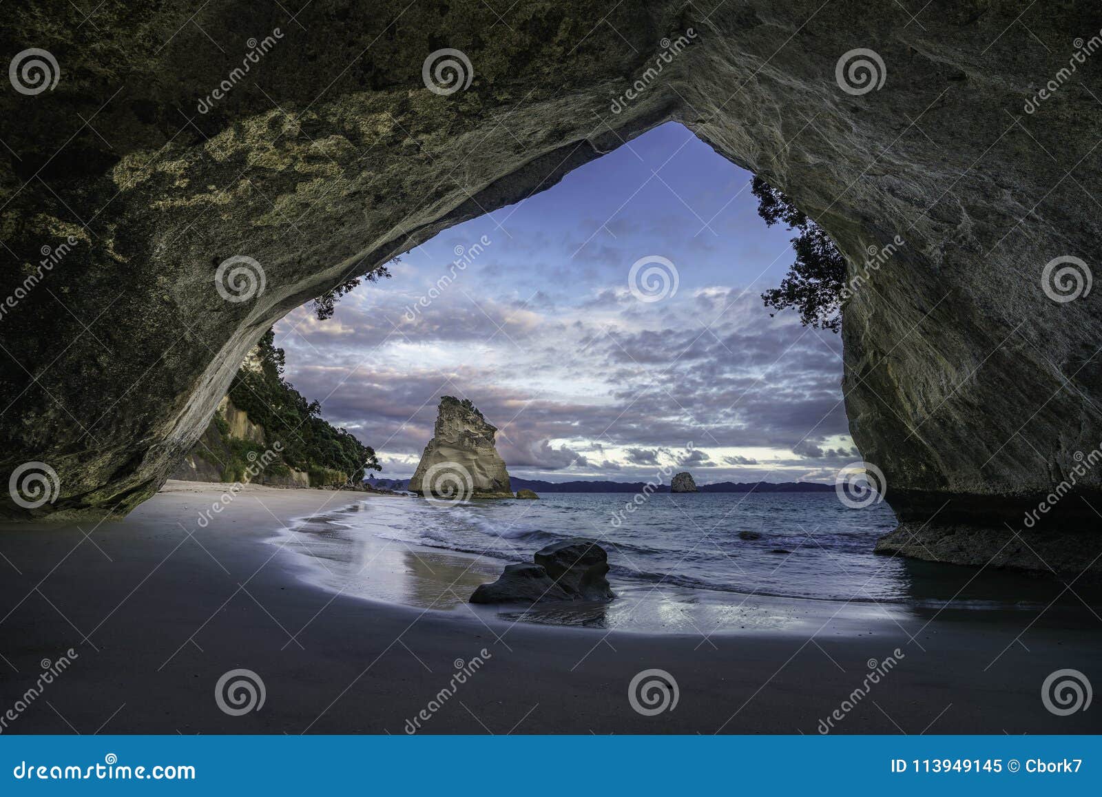 View from the cave at cathedral cove beach,coromandel,new zealand