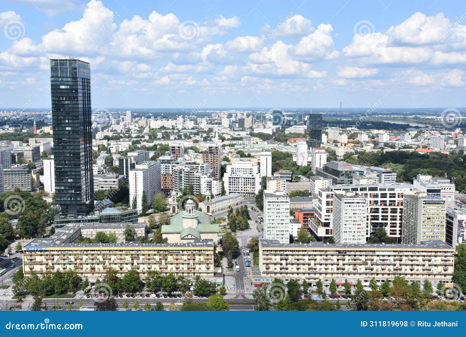 view of centrum, from the observation deck atop the palace of culture and science, in warsaw, poland