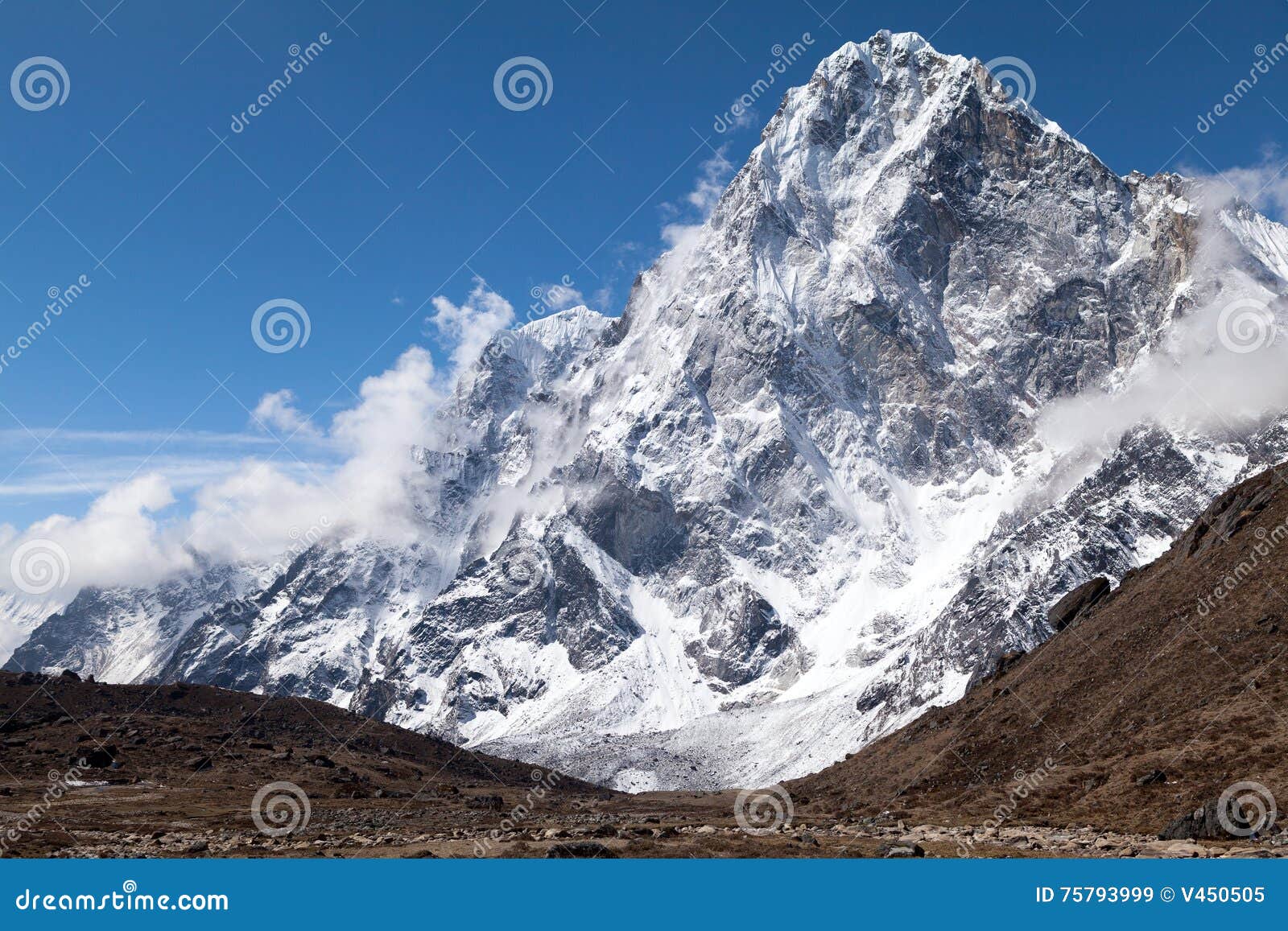 view of cholatse peak from route to cho la pass, solu khumbu, nepal