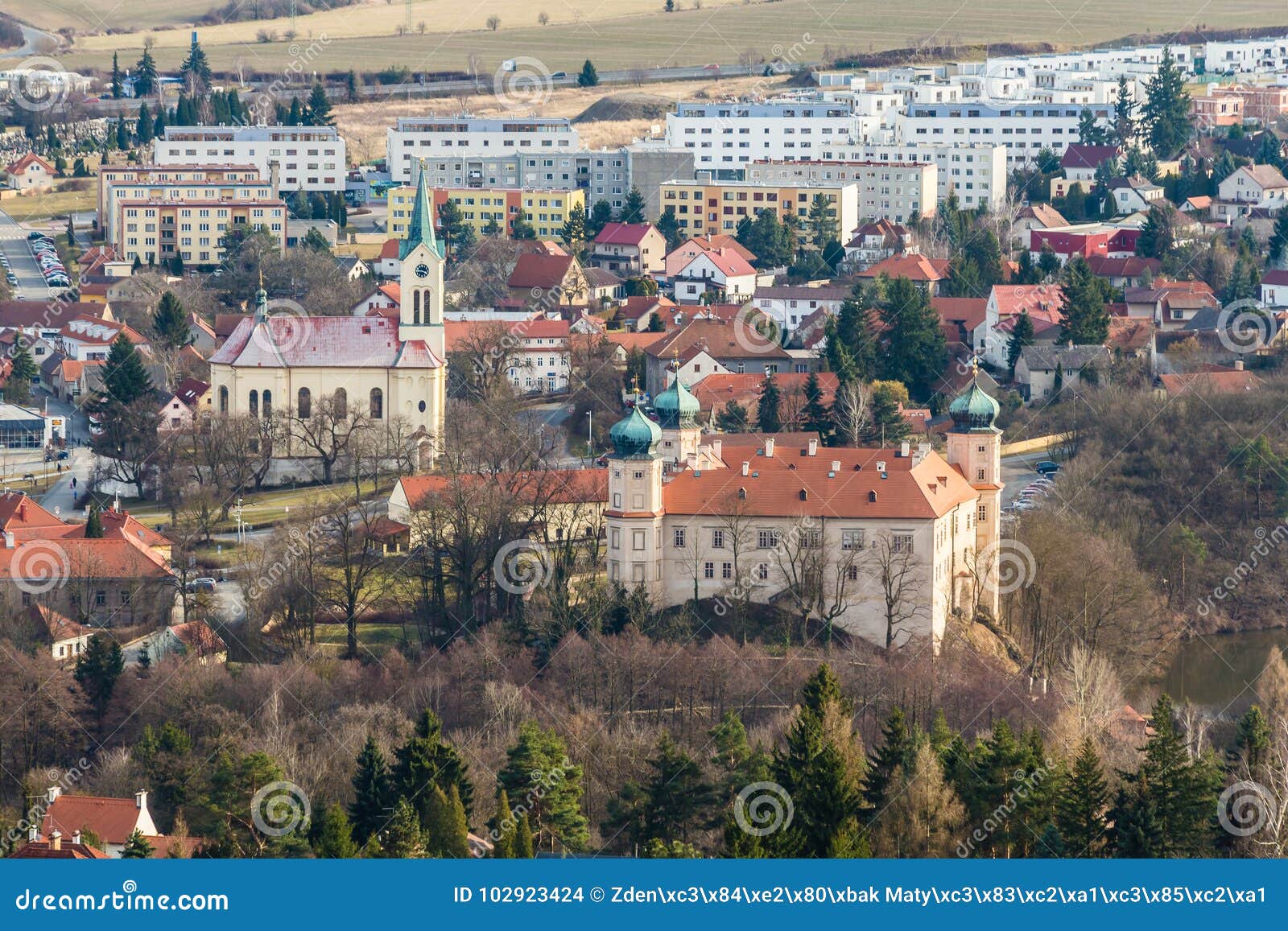 church and castle - mnisek pod brdy,czech republic