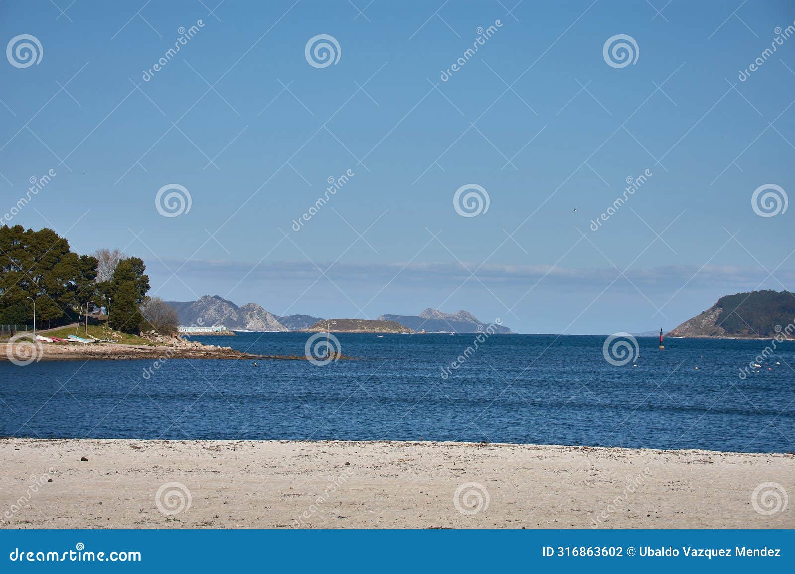 view of the cies islands from sabaris beach in baiona