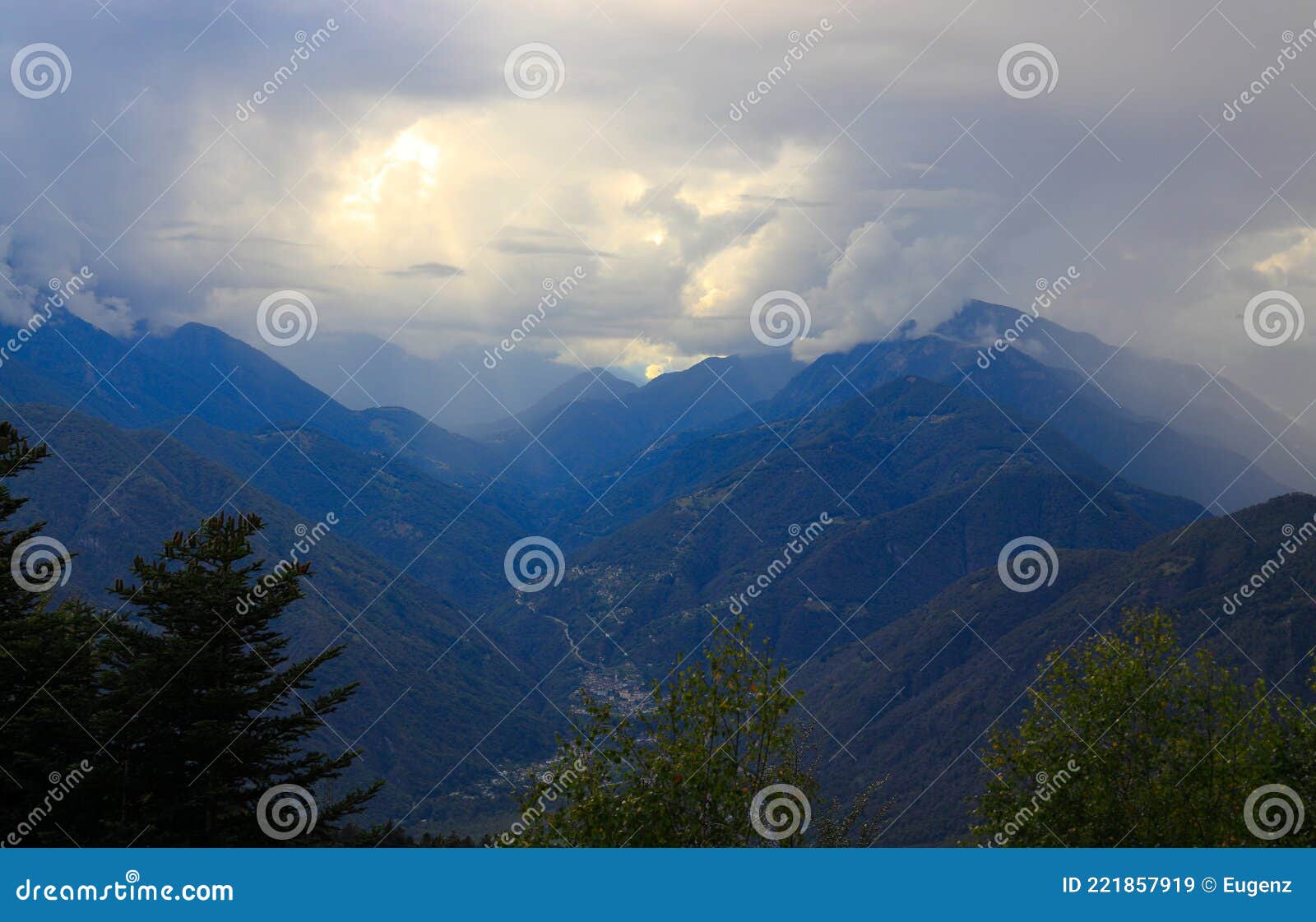 view from the cimetta mountain above locarno and lake maggiore. switzerland europe.