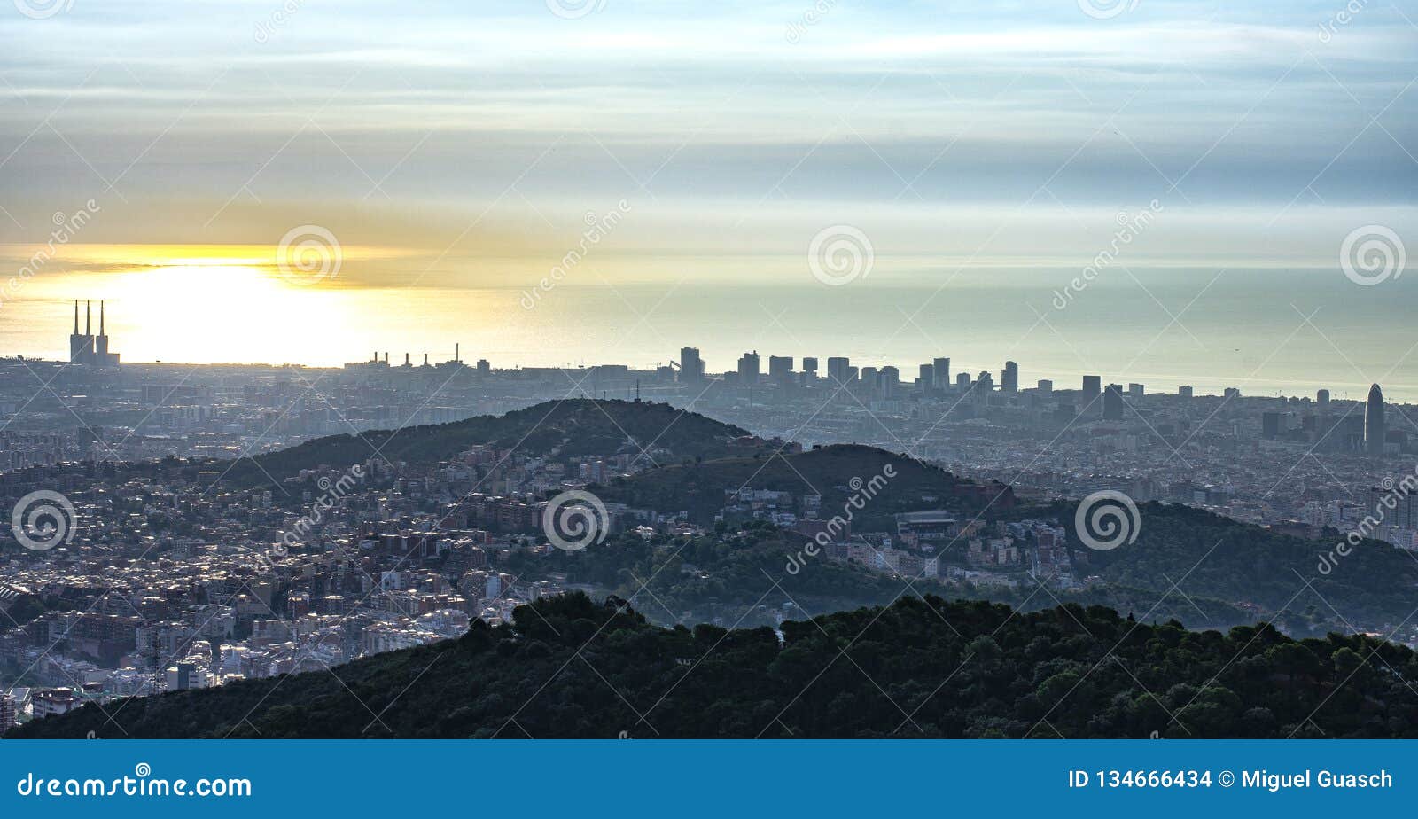 view of the city at sunrise