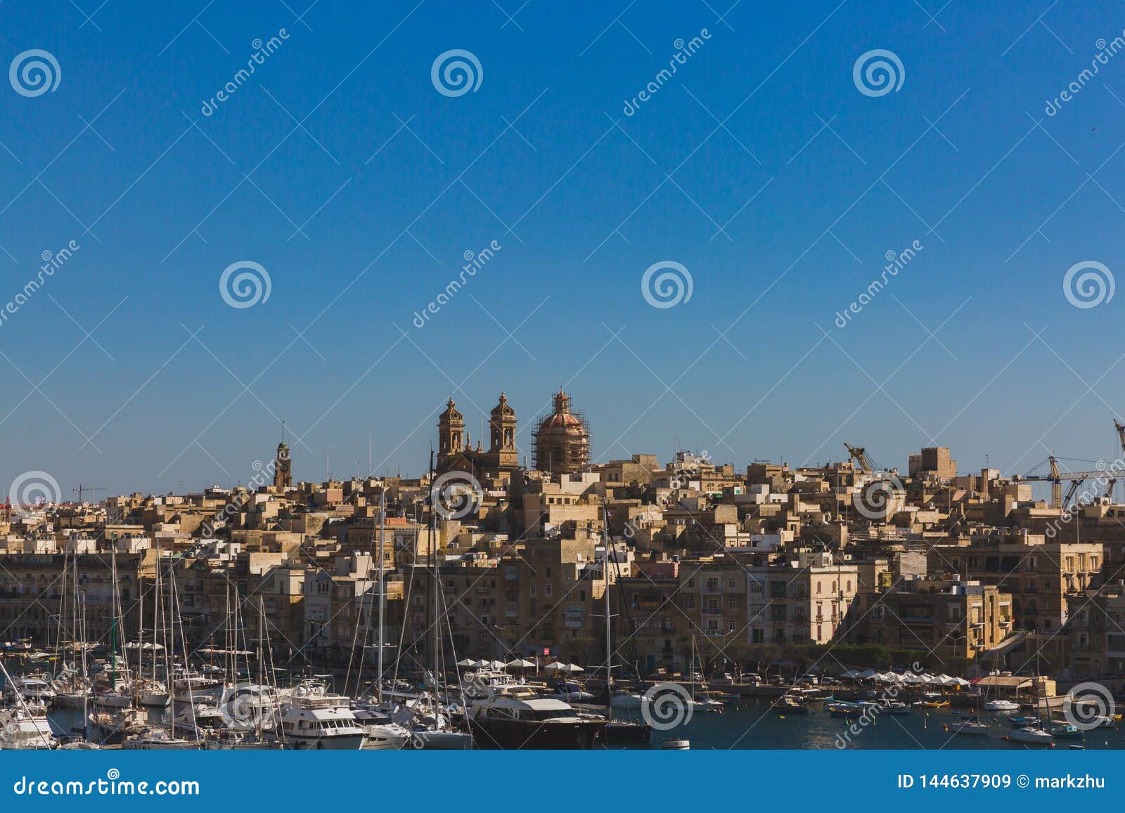city of senglea, malta under blue sky, with knisja maria bambina