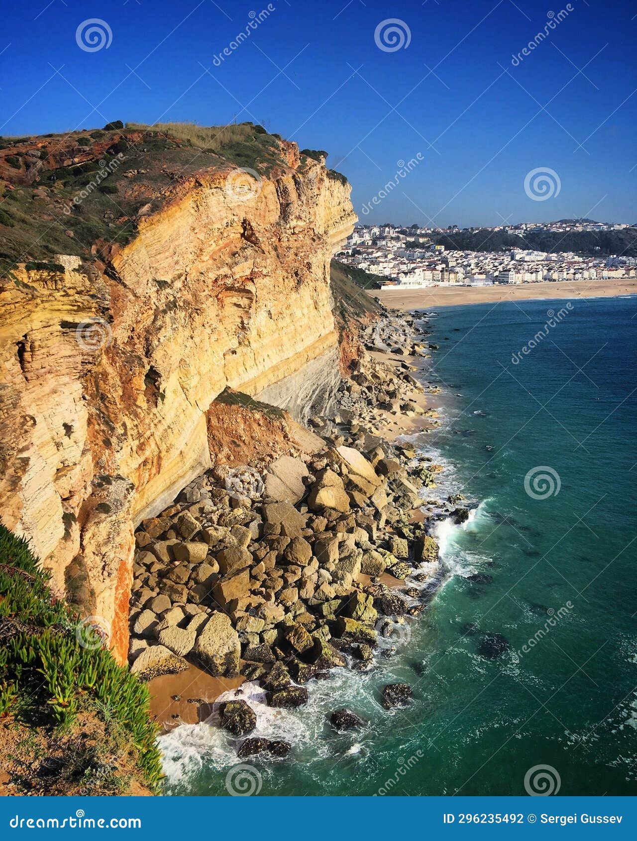 view of the cliff and the coast in nazarÃ©, portugal, december 2018