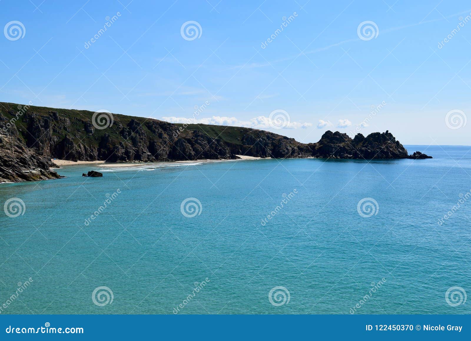 view from the cliffs at porthcurno, cornwall, england