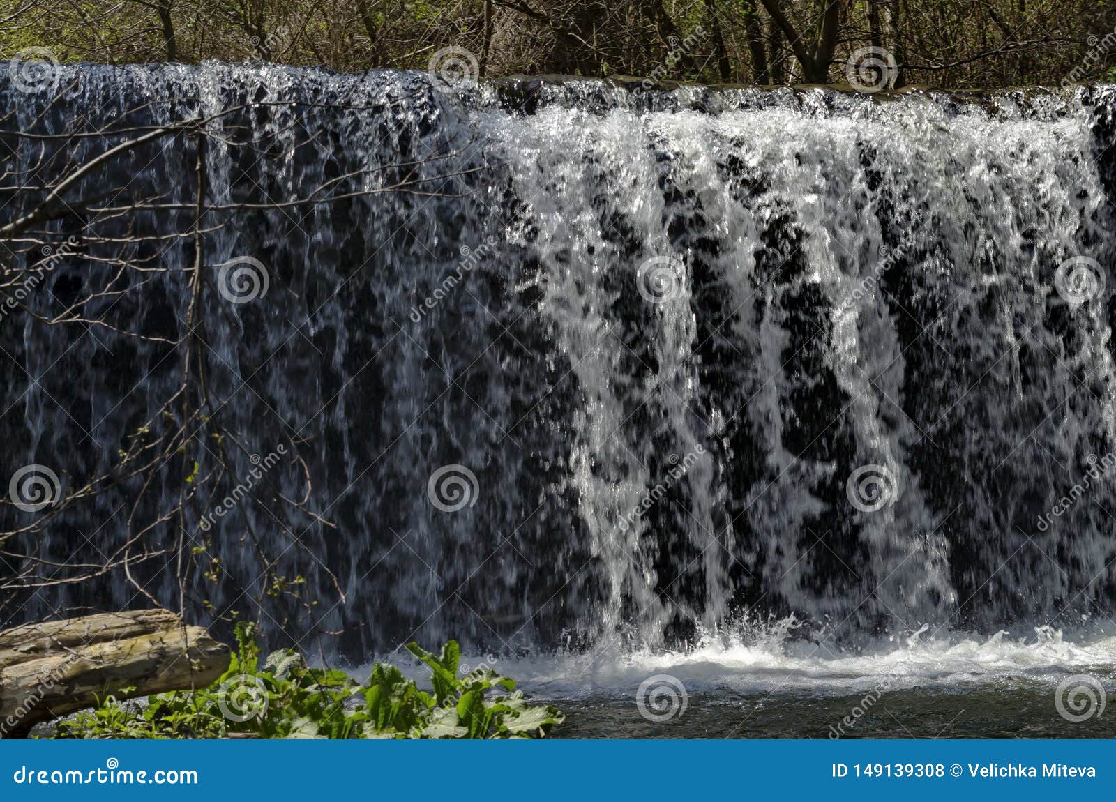 view closeup of waterfall part at cascade of river bistritsa between village  bistritsa and village pancharevo, place for tourism
