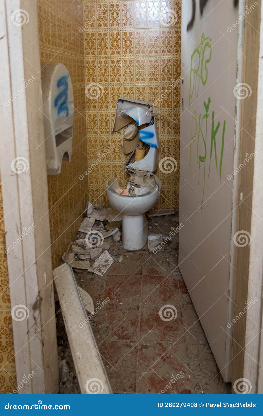 Completely Broken Ceramic Toilet Stock Photo Image of floor