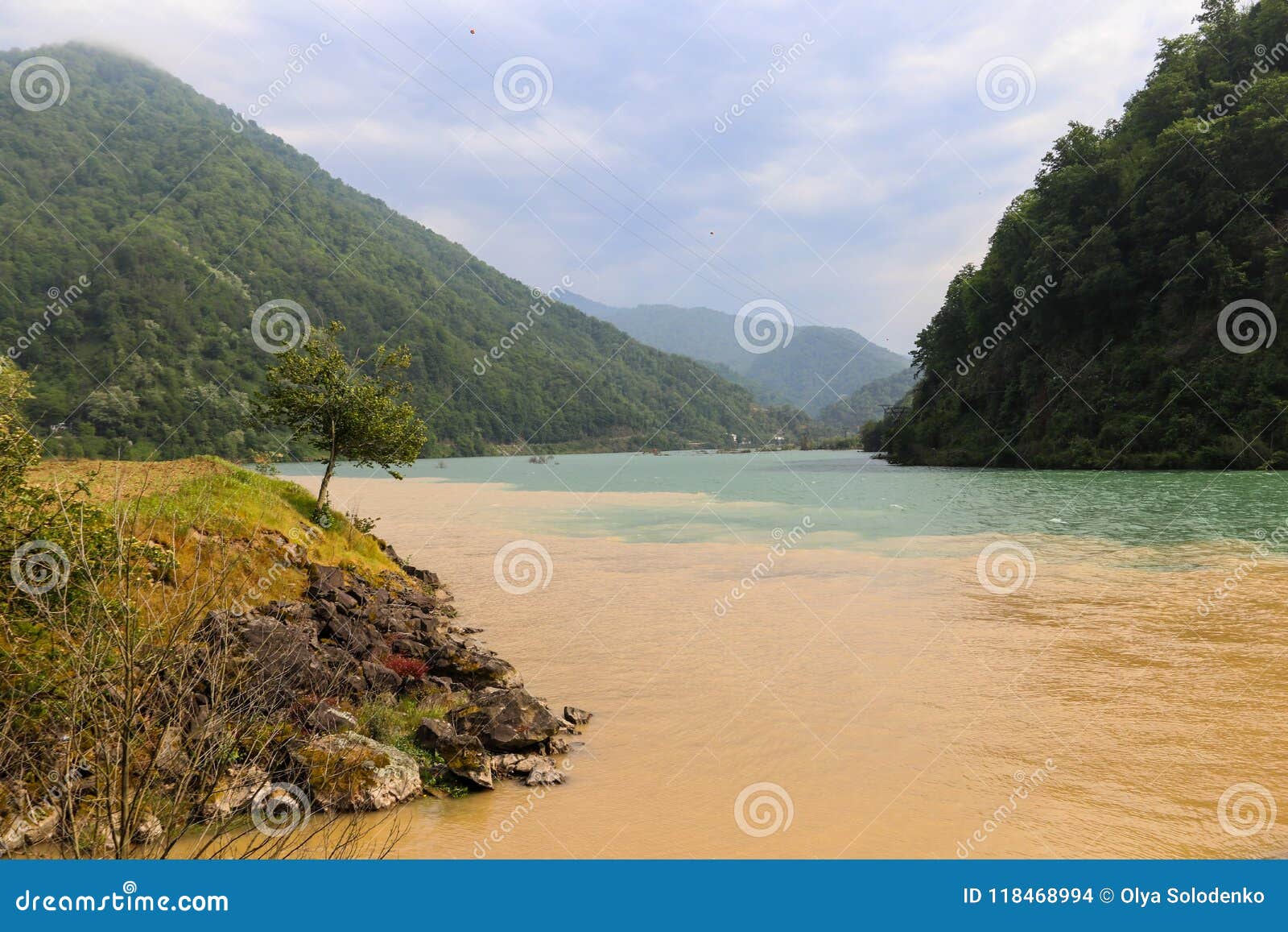 view of confluence of two mountain rivers