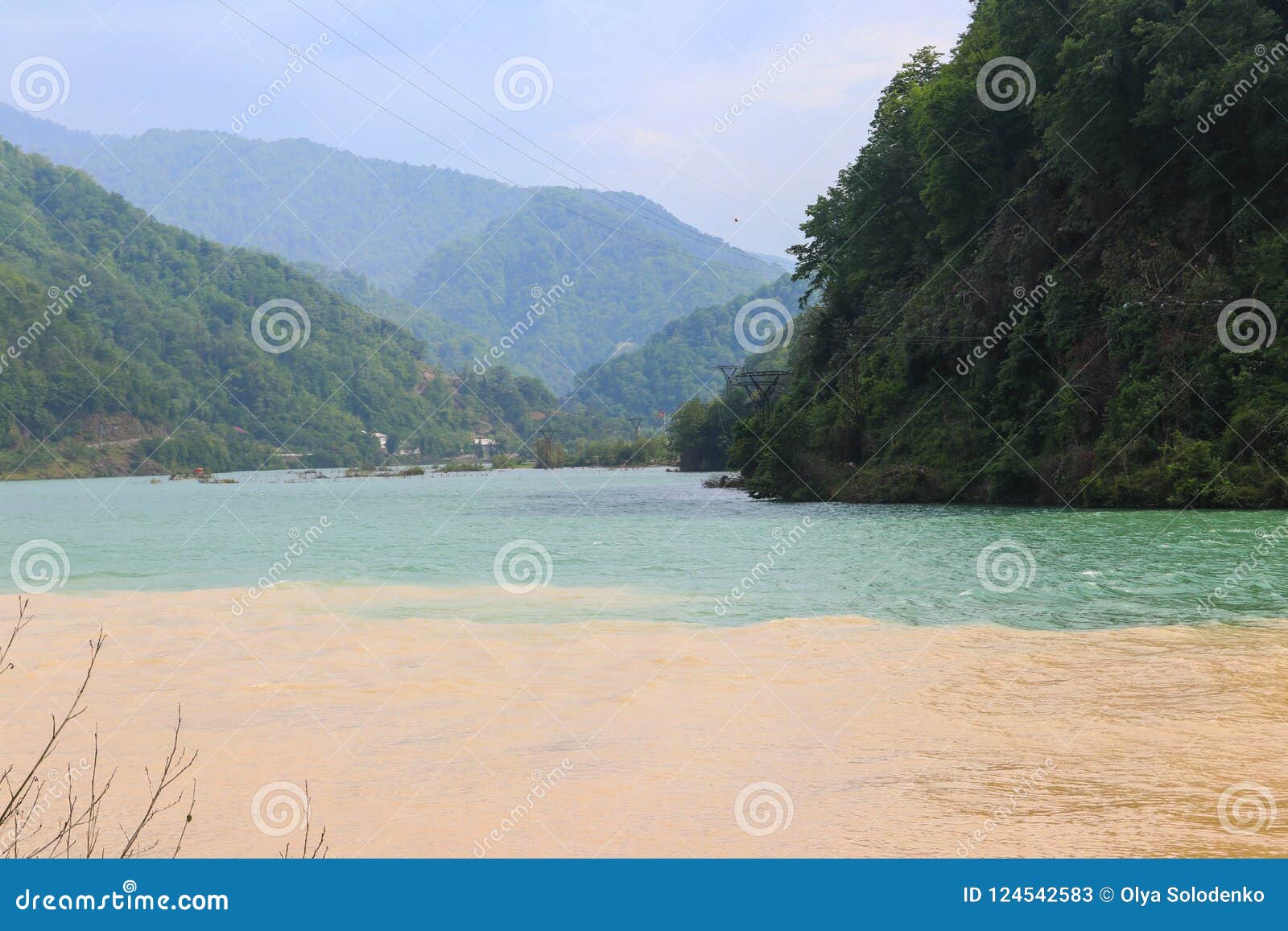 view of confluence of two mountain rivers