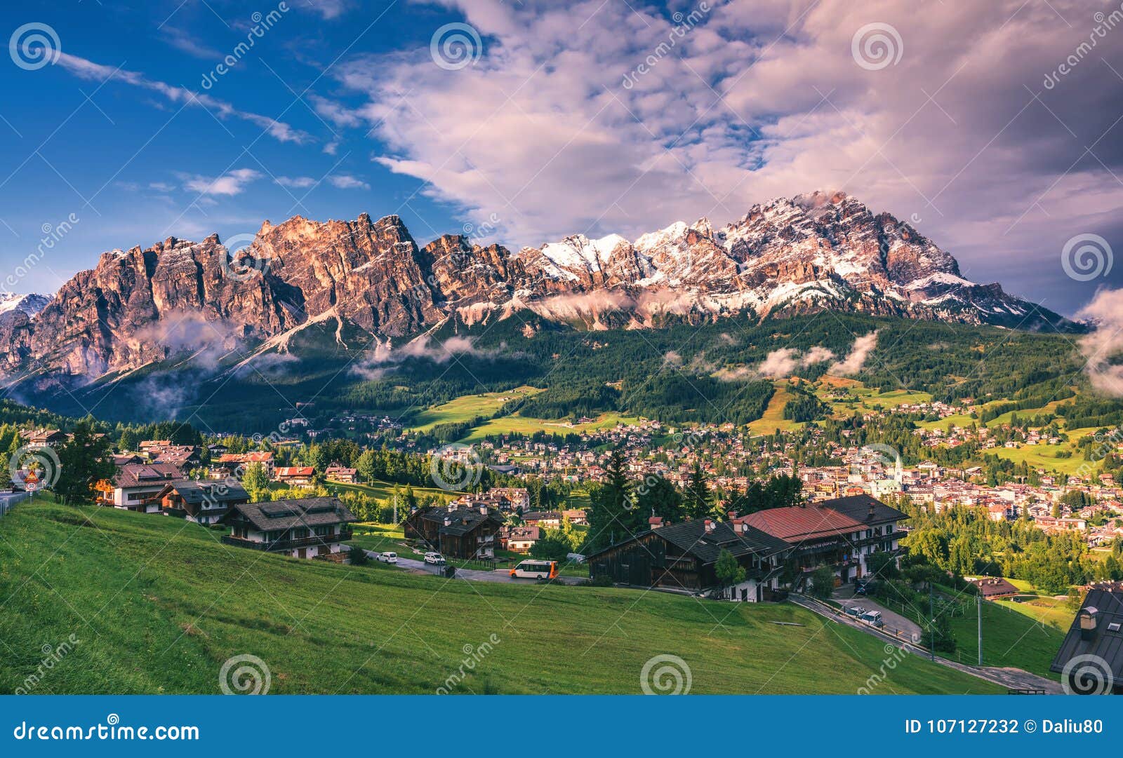 view of cortina d'ampezzo with pomagagnon mount in the backgroun