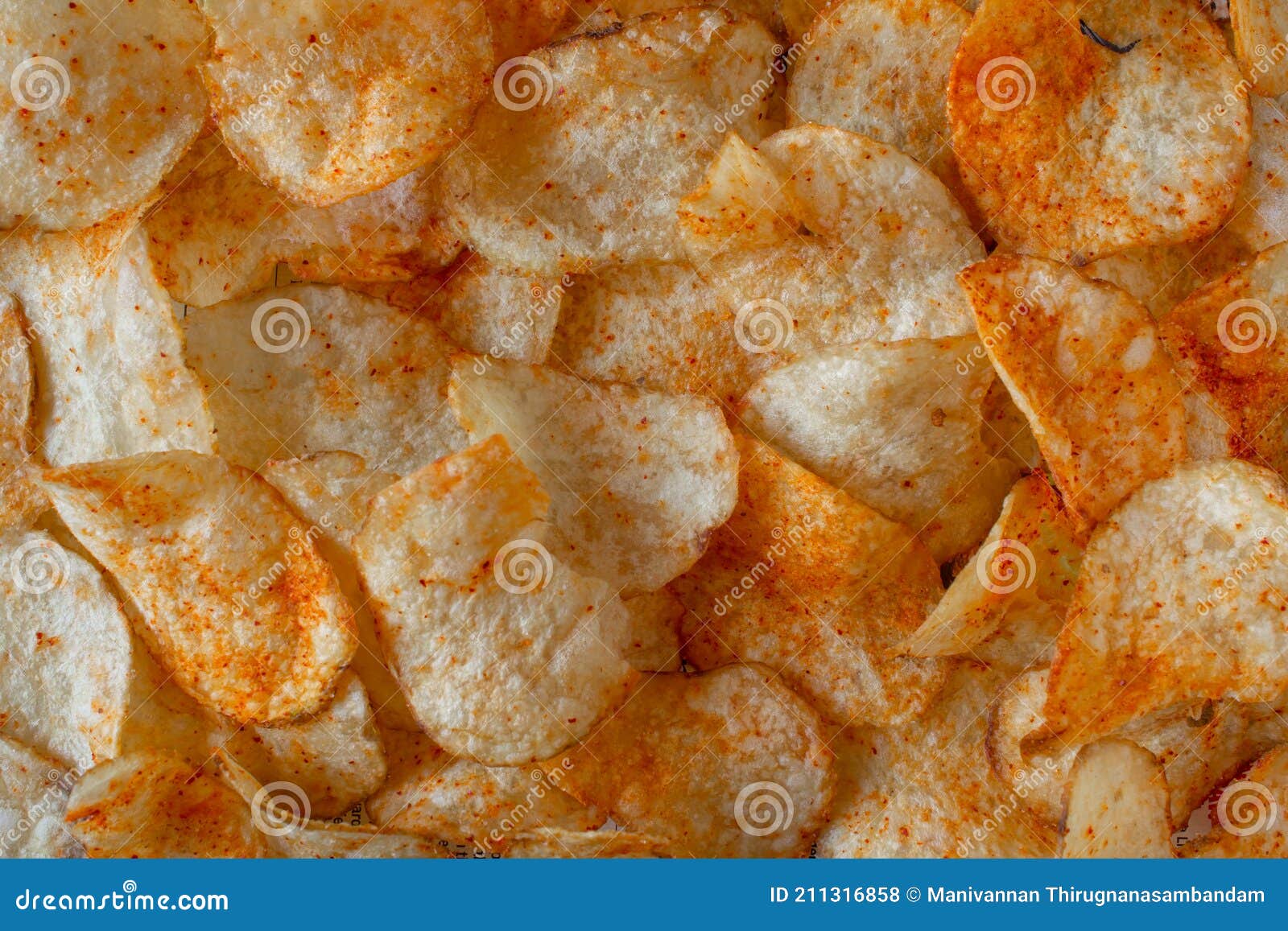 View of Crispy and Spicy Potato Chips. Common Indian Savory Item Stock