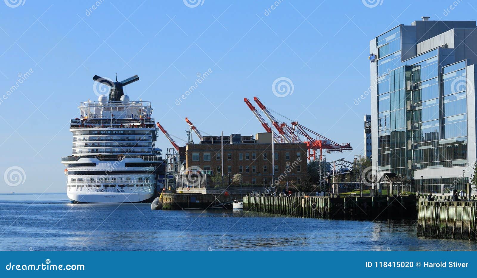 View of of Cruise Ship Berthed in Halifax, Nova Scotia Harbour