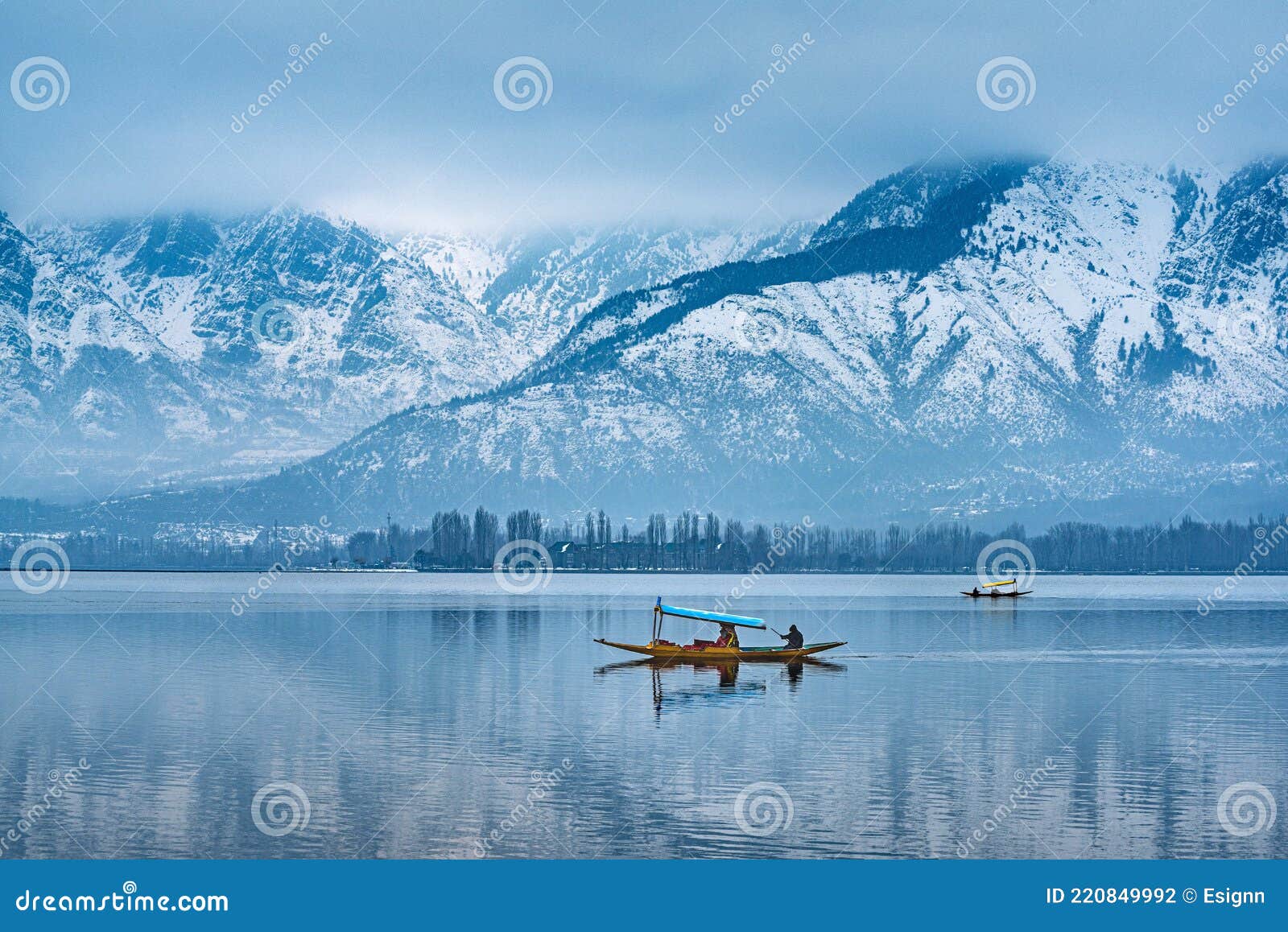 a beautiful view of dal lake in winter, srinagar, kashmir, india