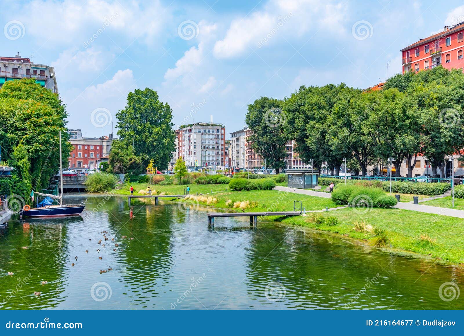 view of darsena del naviglio channel in center of milano, italy