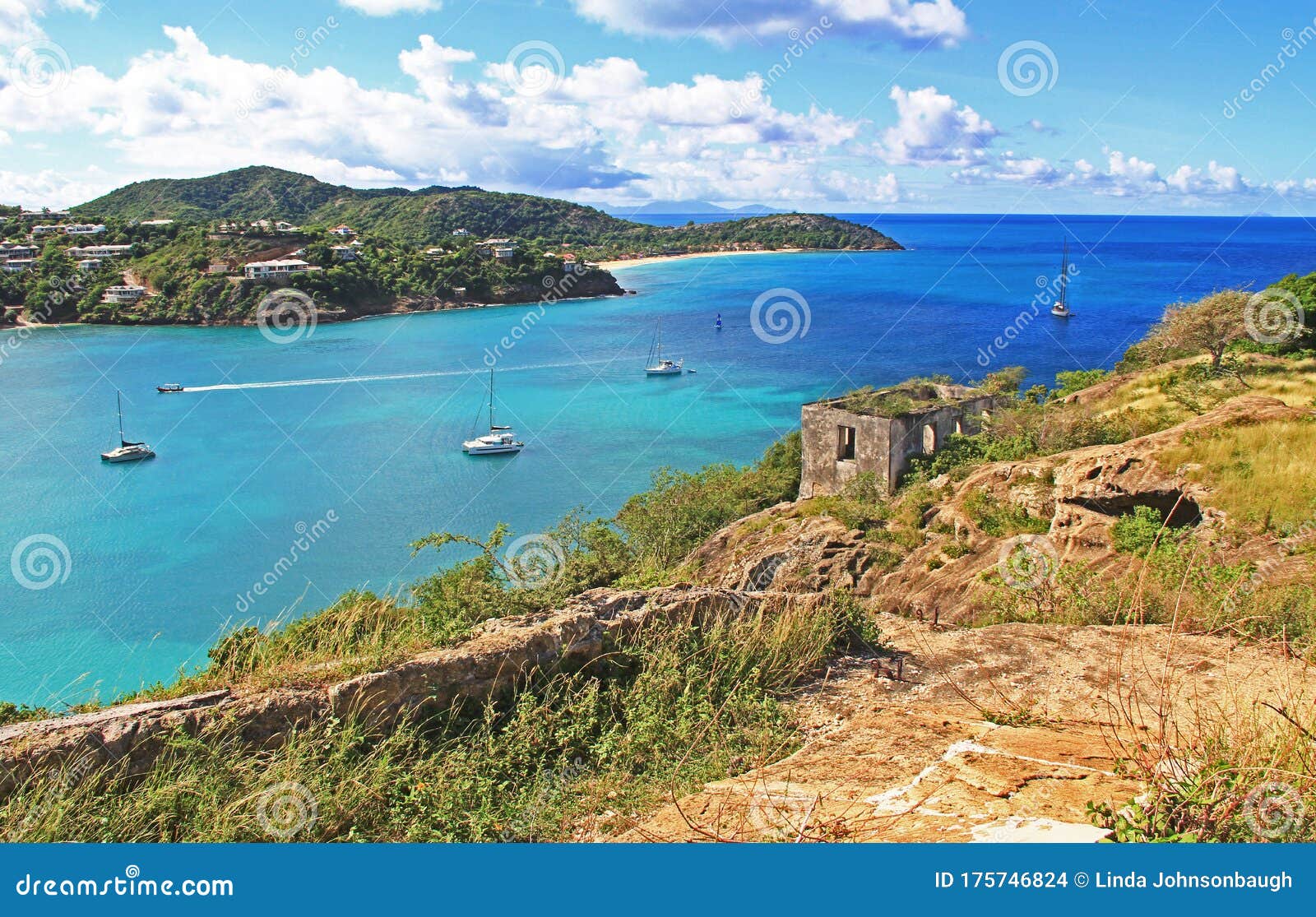 view of deep bay from old fort barrington in st. johnÃ¢â¬â¢s antigua
