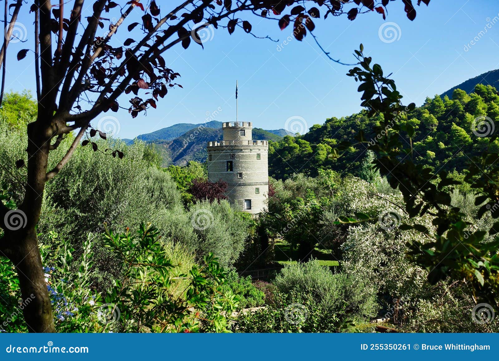 view to glass tower, zelios botanical gardens, greece