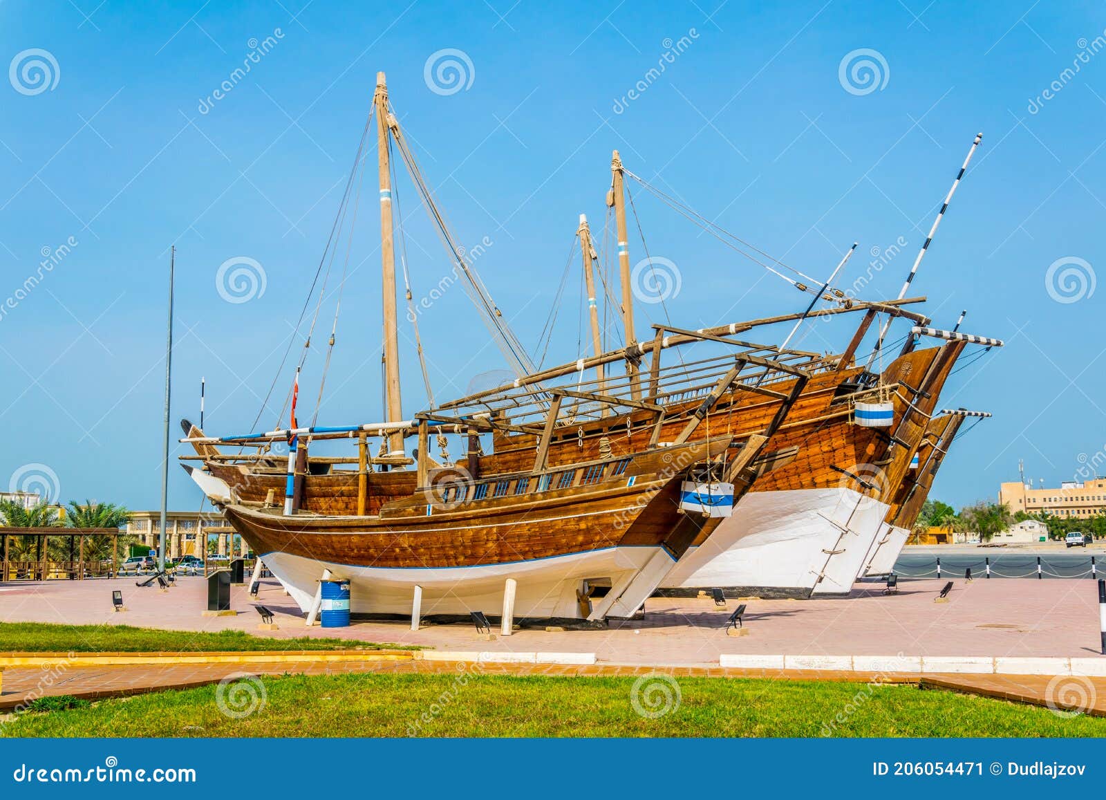 View of a Dhow Ship in Front of the Naval Museum in Kuwait Editorial