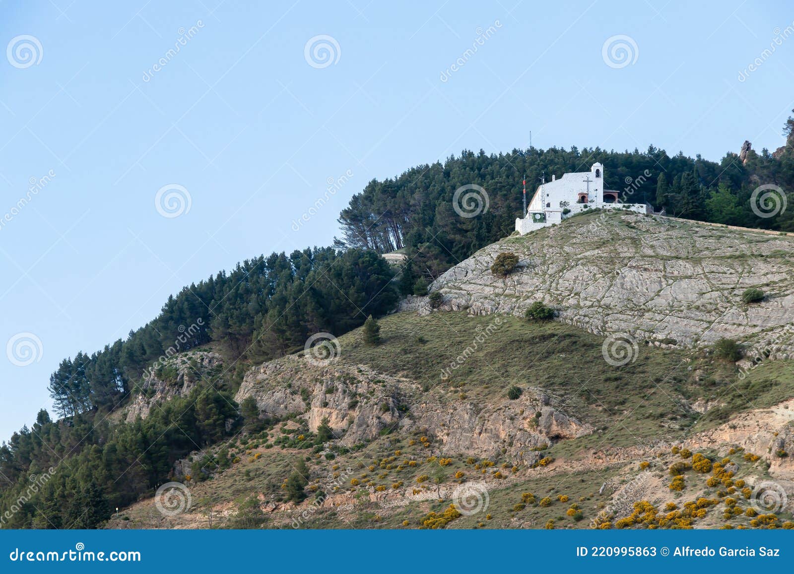 view into the distance of the ermita de la virgen de la cabeza, patrona de cazorla, jaen andalucia, spain