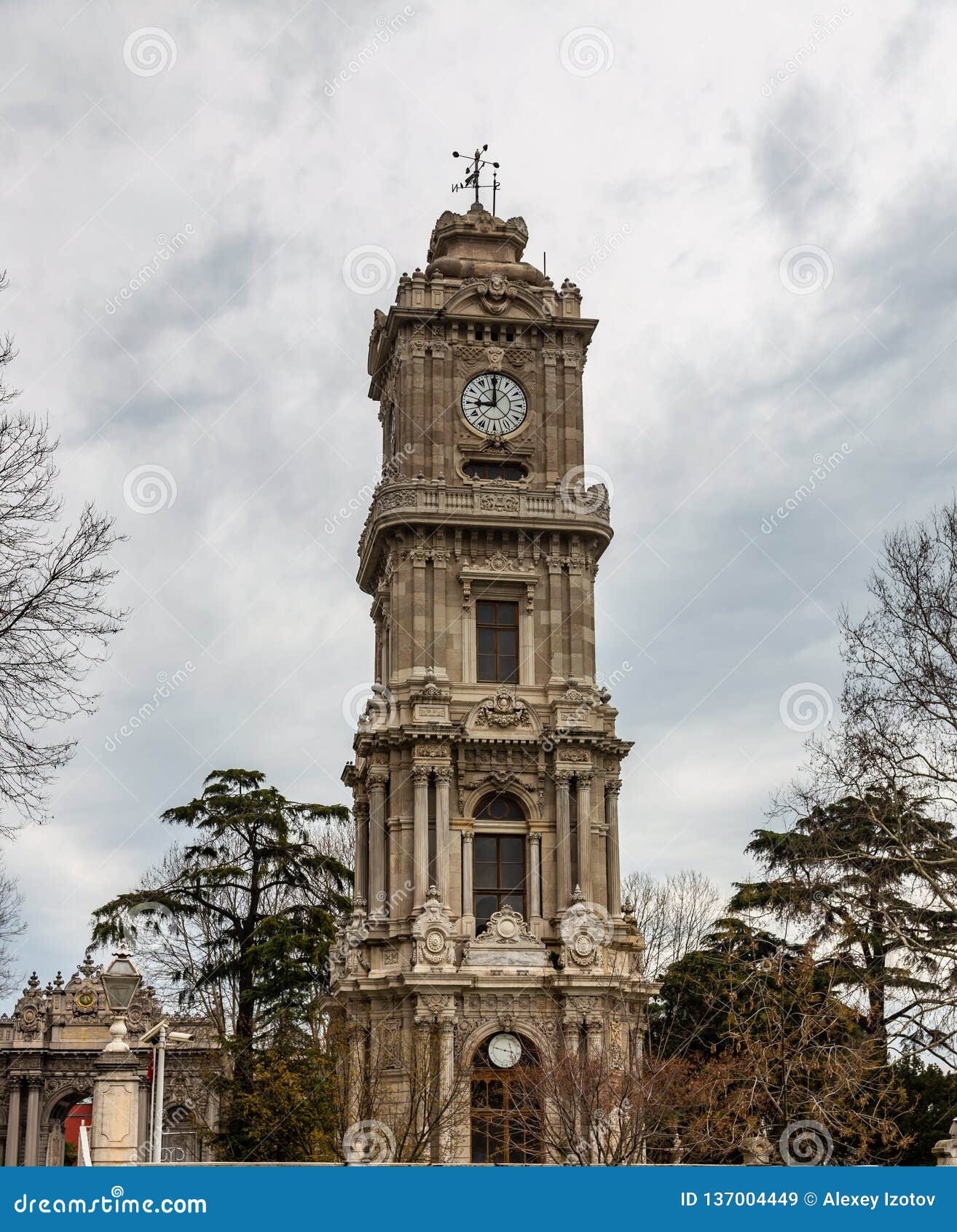 View of the Dolmabahce Clock Tower in Istanbul, Turkey Stock Image